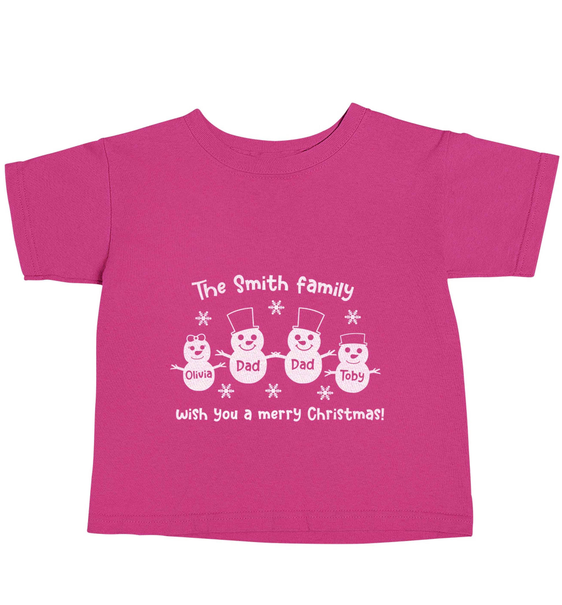 Personalised snowman family two dads pink baby toddler Tshirt 2 Years