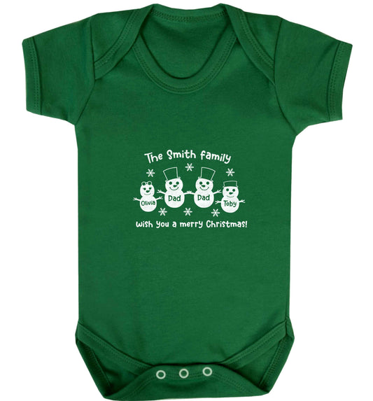 Personalised snowman family two dads baby vest green 18-24 months