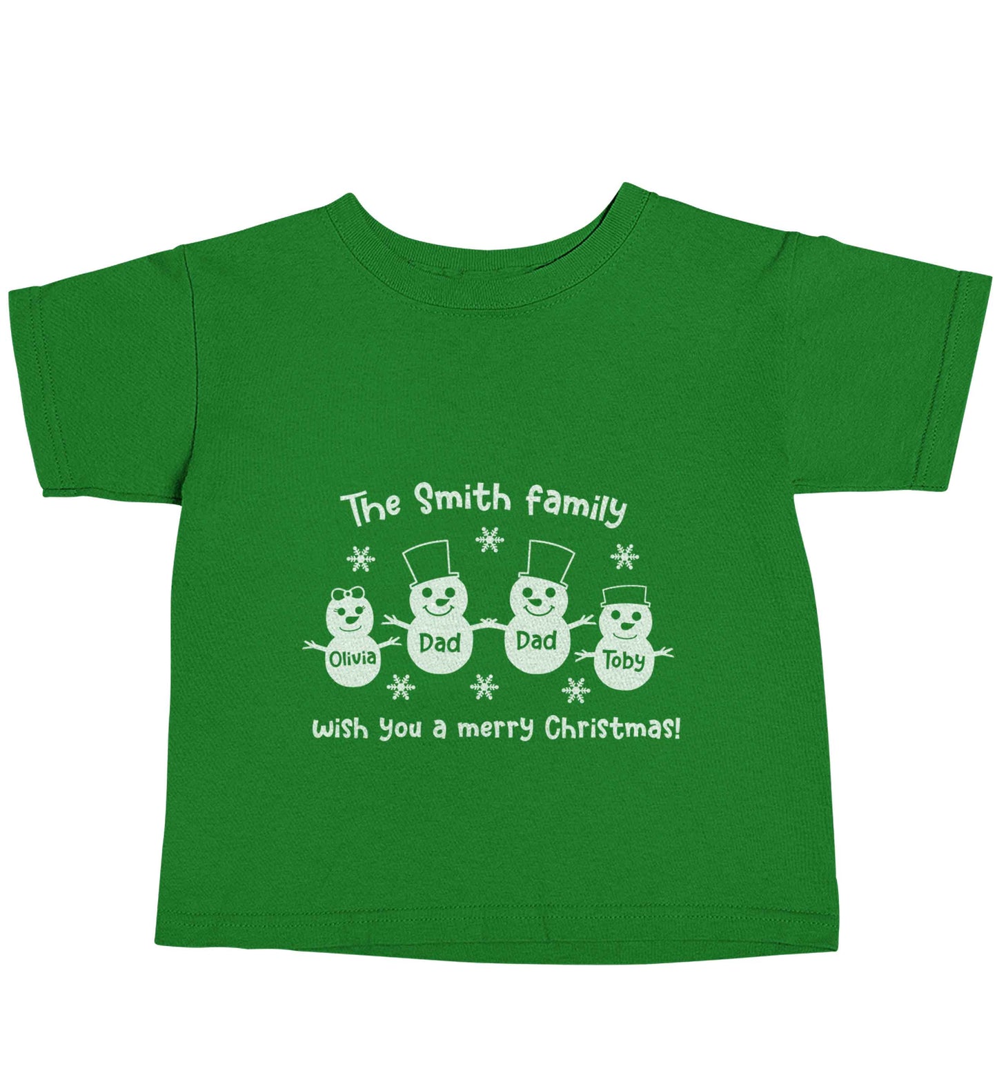 Personalised snowman family two dads green baby toddler Tshirt 2 Years