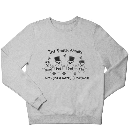 Personalised snowman family two dads children's grey sweater 12-13 Years