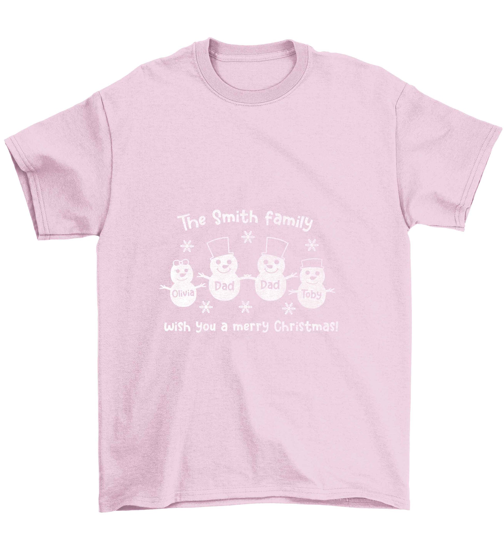 Personalised snowman family two dads Children's light pink Tshirt 12-13 Years