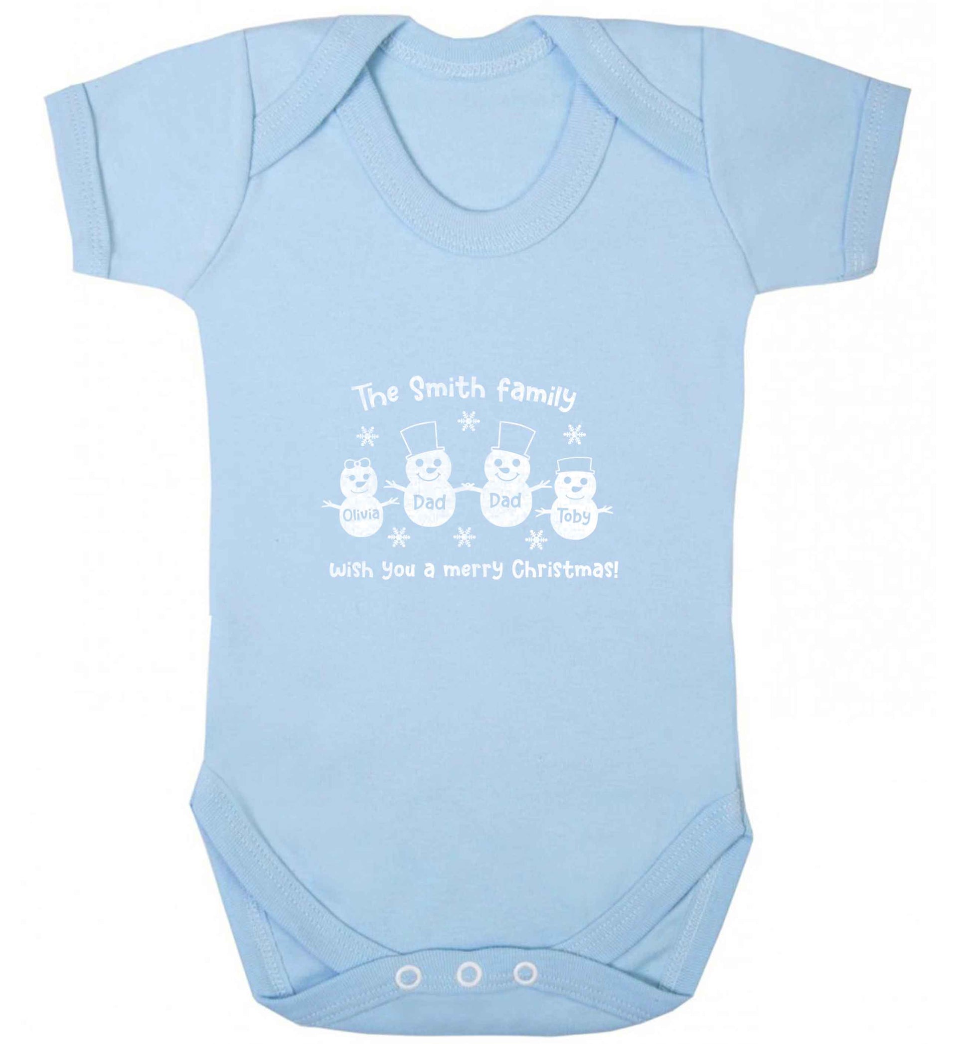 Personalised snowman family two dads baby vest pale blue 18-24 months