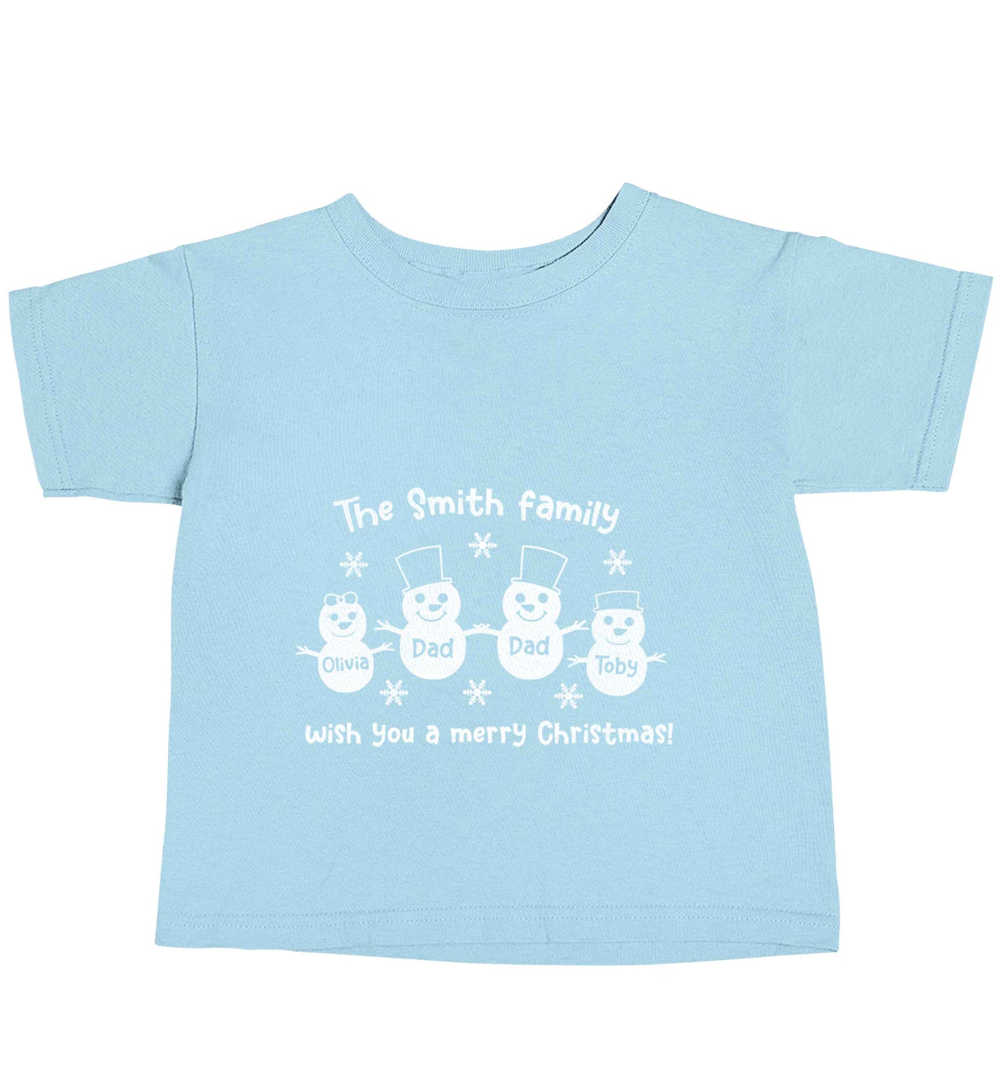 Personalised snowman family two dads light blue baby toddler Tshirt 2 Years
