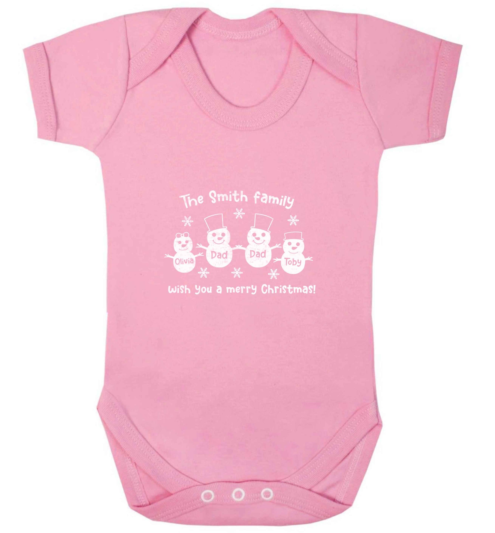 Personalised snowman family two dads baby vest pale pink 18-24 months