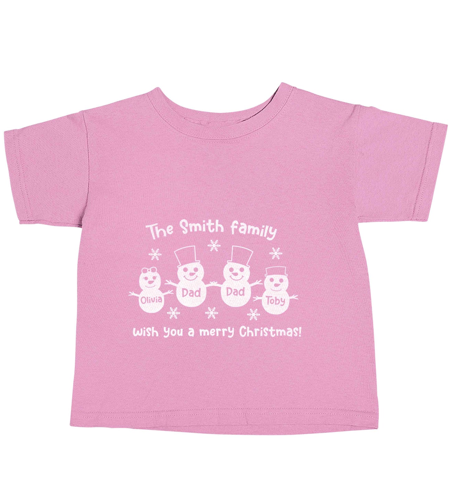 Personalised snowman family two dads light pink baby toddler Tshirt 2 Years
