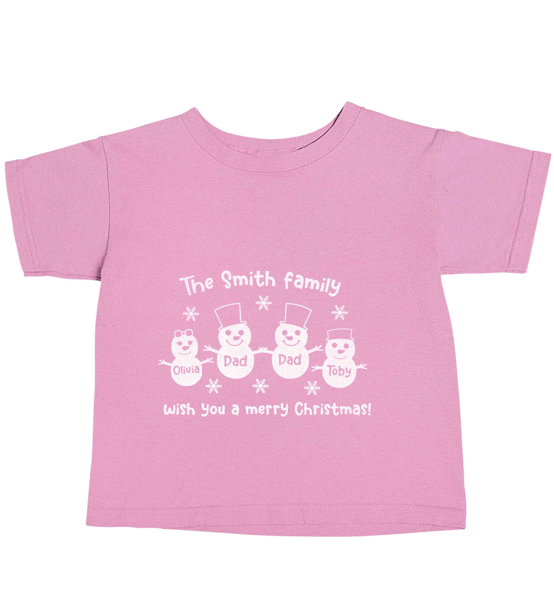 Personalised snowman family two dads light pink baby toddler Tshirt 2 Years