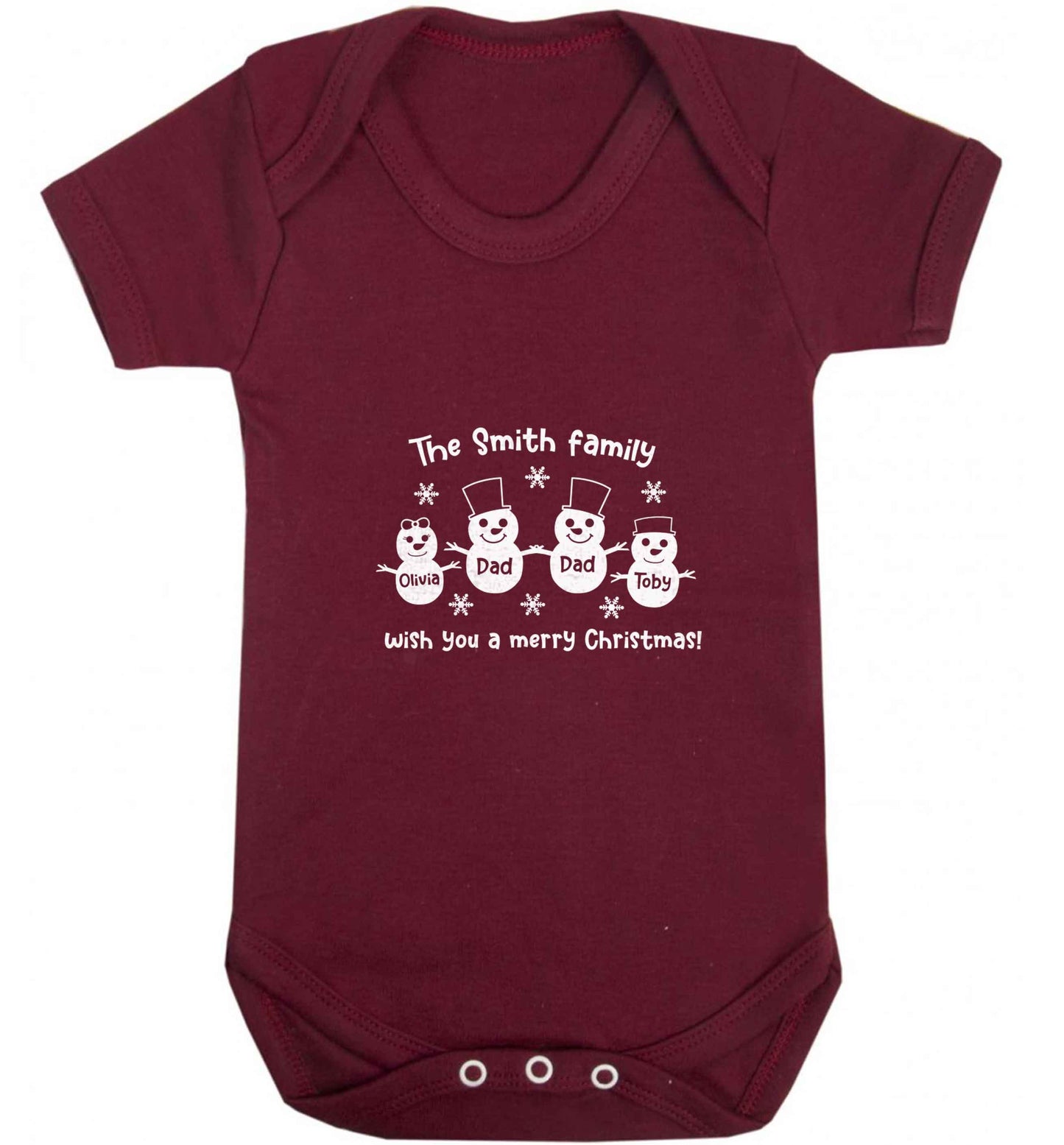 Personalised snowman family two dads baby vest maroon 18-24 months