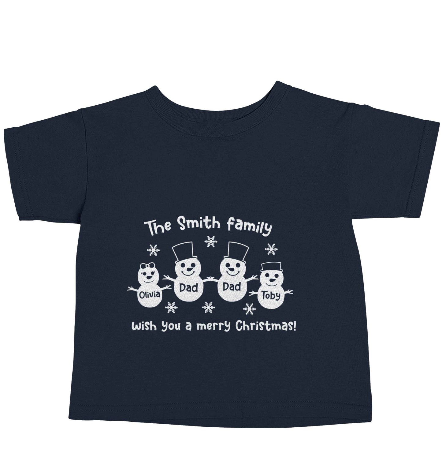 Personalised snowman family two dads navy baby toddler Tshirt 2 Years
