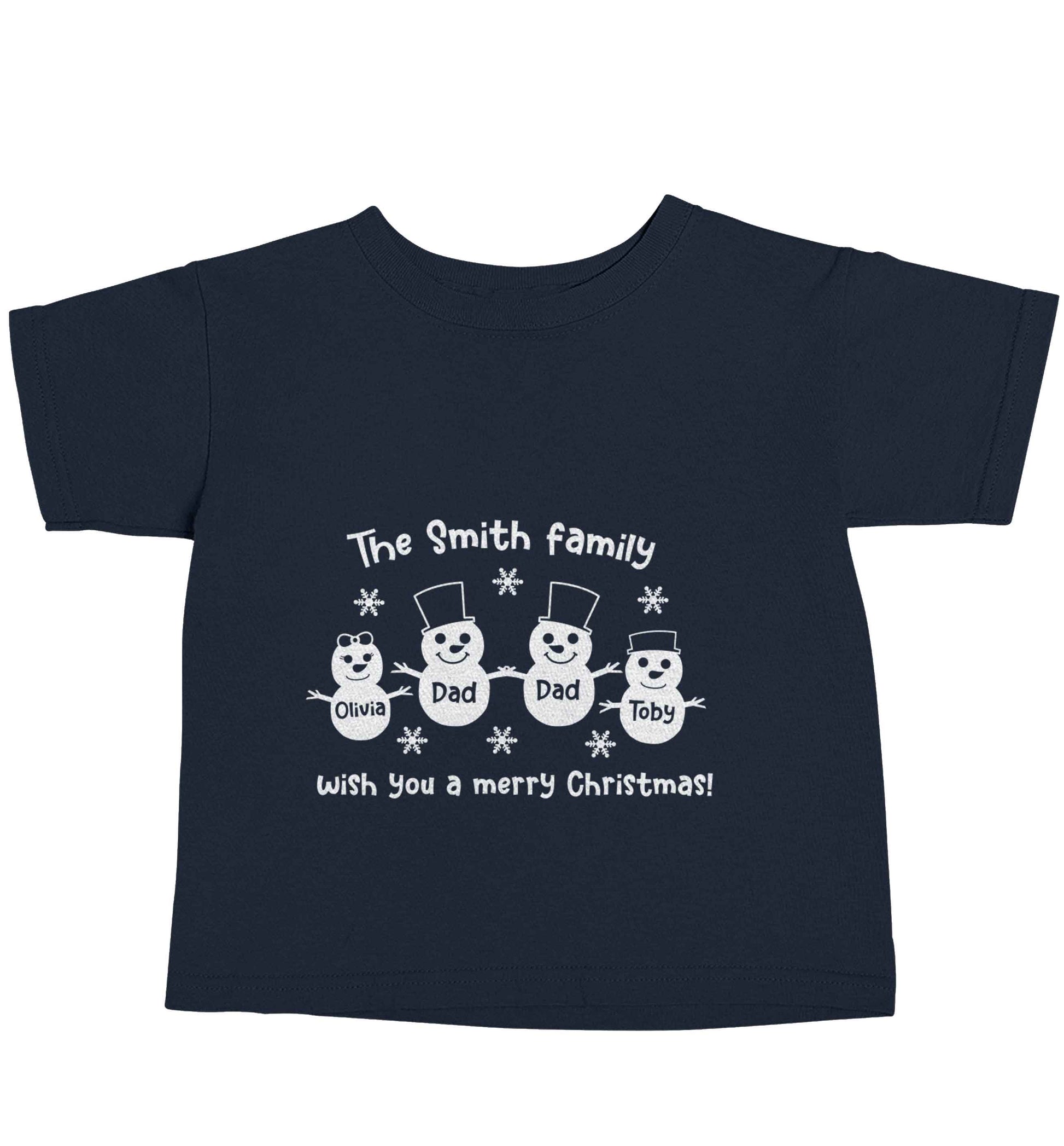 Personalised snowman family two dads navy baby toddler Tshirt 2 Years