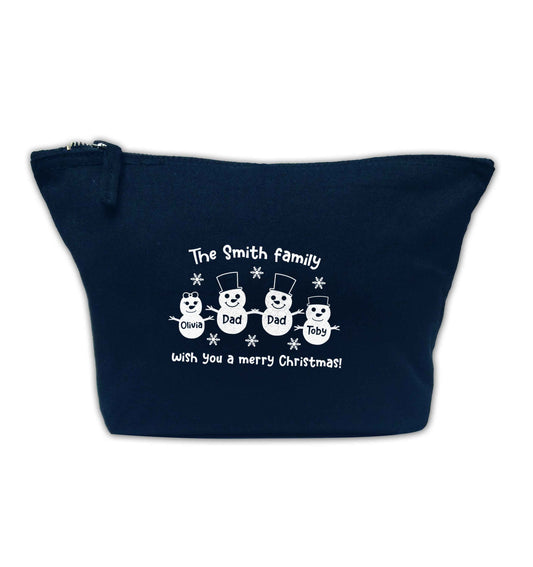 Personalised snowman family two dads navy makeup bag