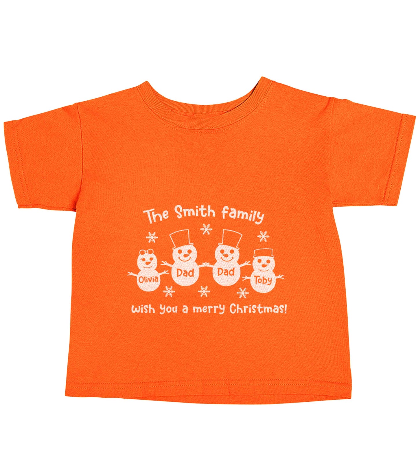 Personalised snowman family two dads orange baby toddler Tshirt 2 Years