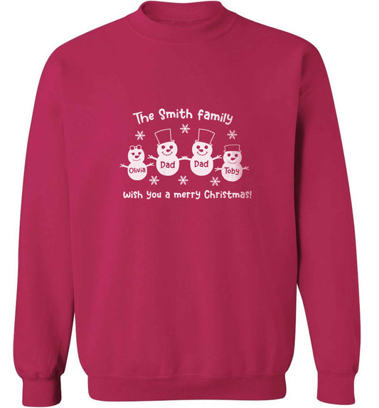 Personalised snowman family two dads adult's unisex pink sweater 2XL