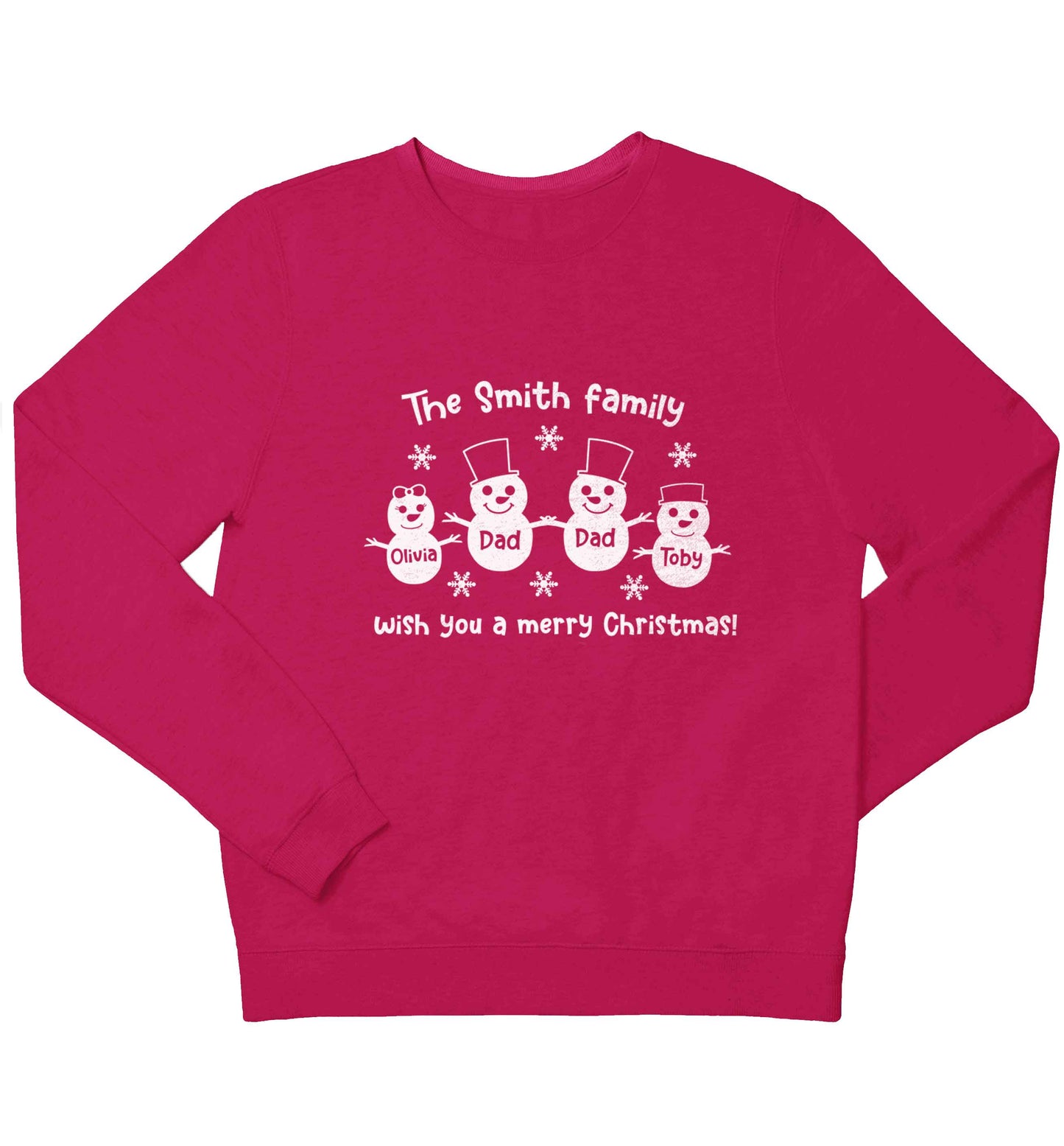 Personalised snowman family two dads children's pink sweater 12-13 Years