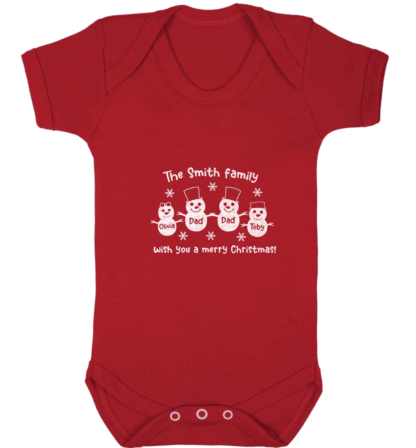 Personalised snowman family two dads baby vest red 18-24 months