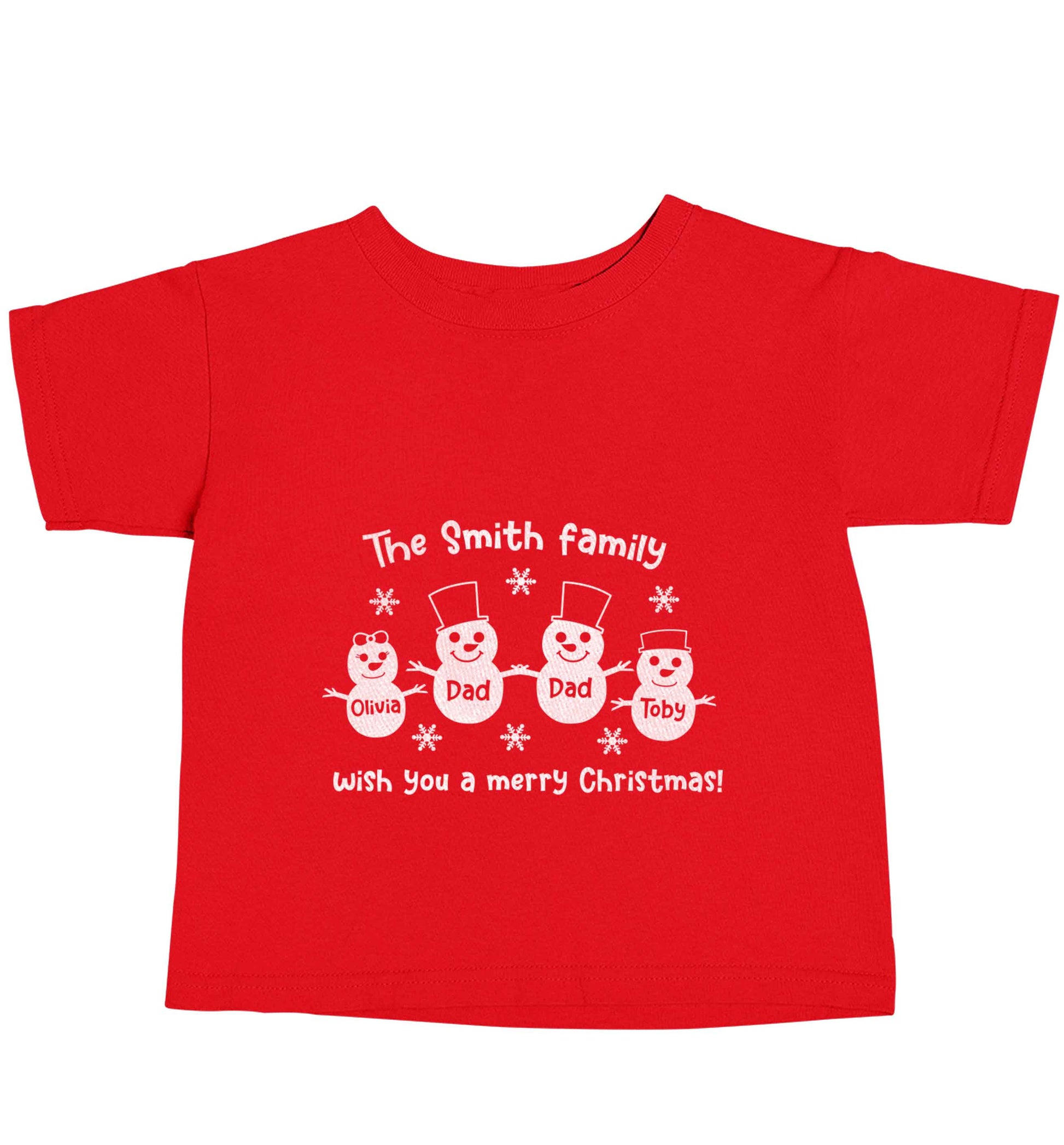 Personalised snowman family two dads red baby toddler Tshirt 2 Years
