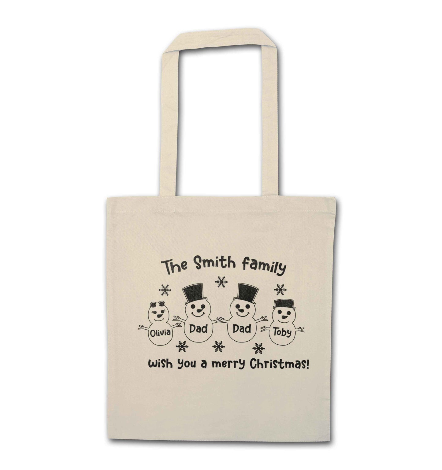 Personalised snowman family two dads natural tote bag
