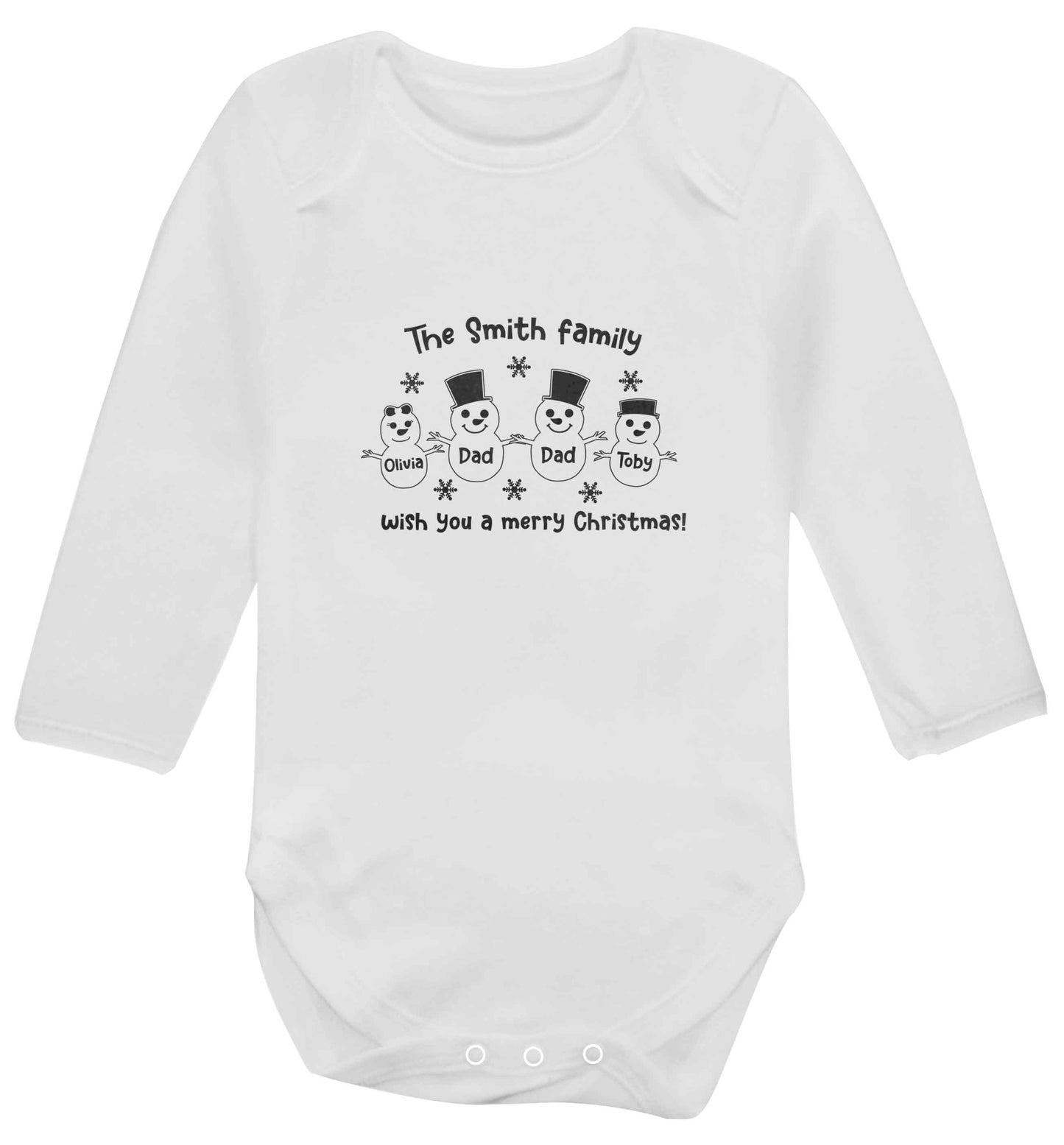 Personalised snowman family two dads baby vest long sleeved white 6-12 months