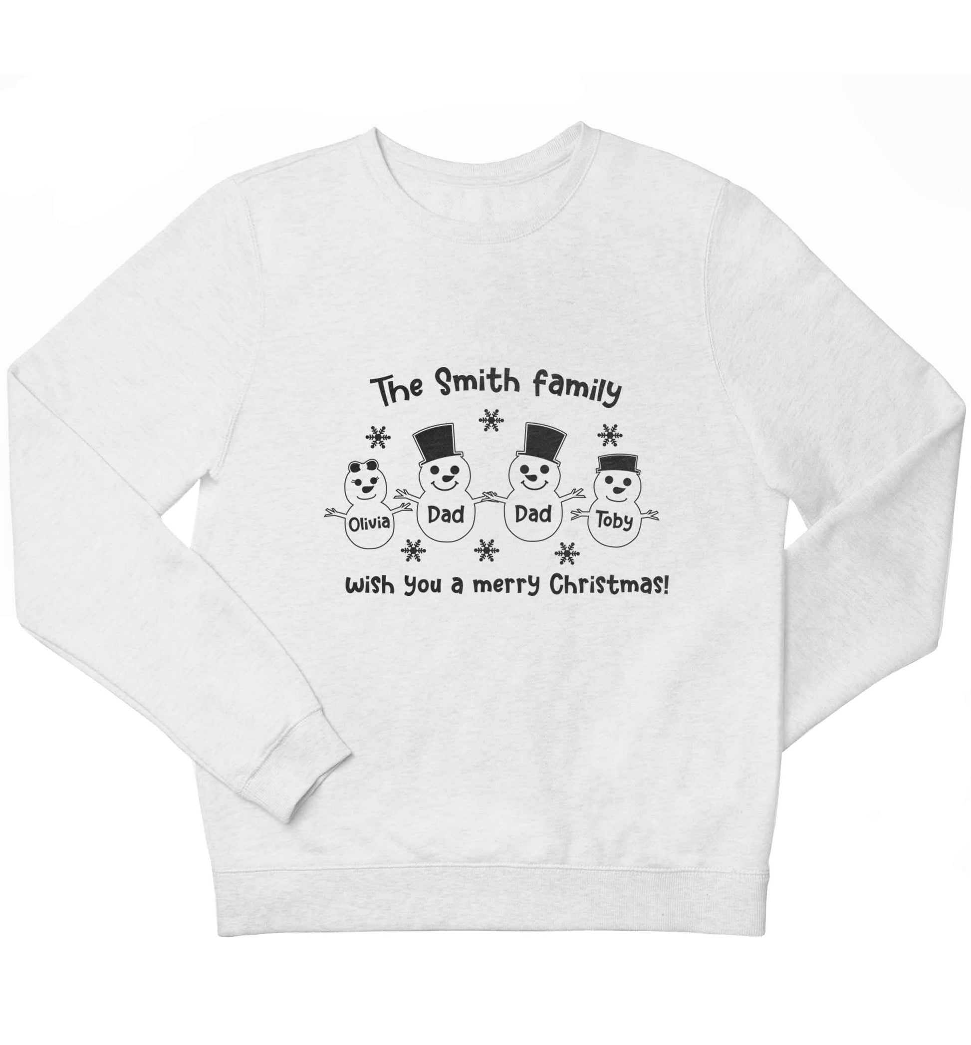 Personalised snowman family two dads children's white sweater 12-13 Years