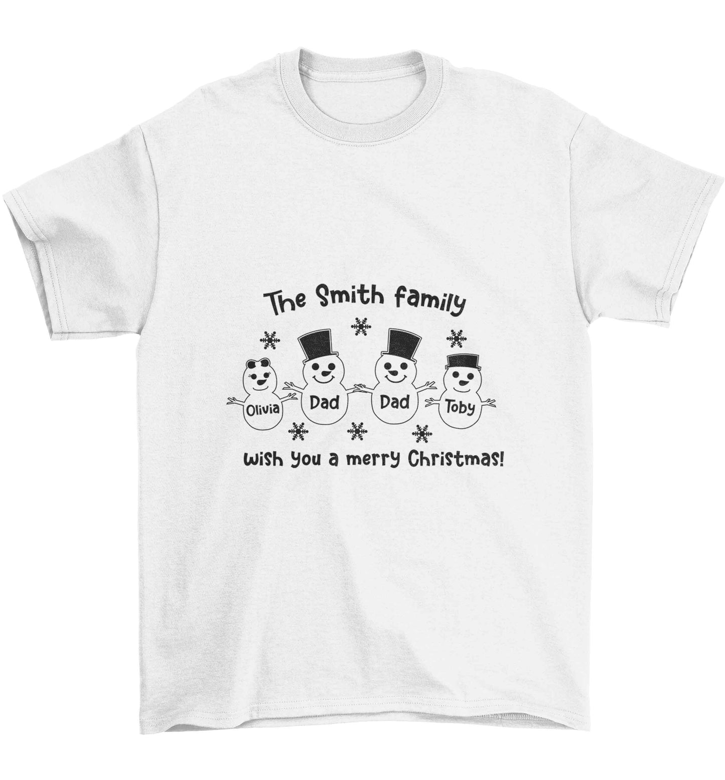 Personalised snowman family two dads Children's white Tshirt 12-13 Years
