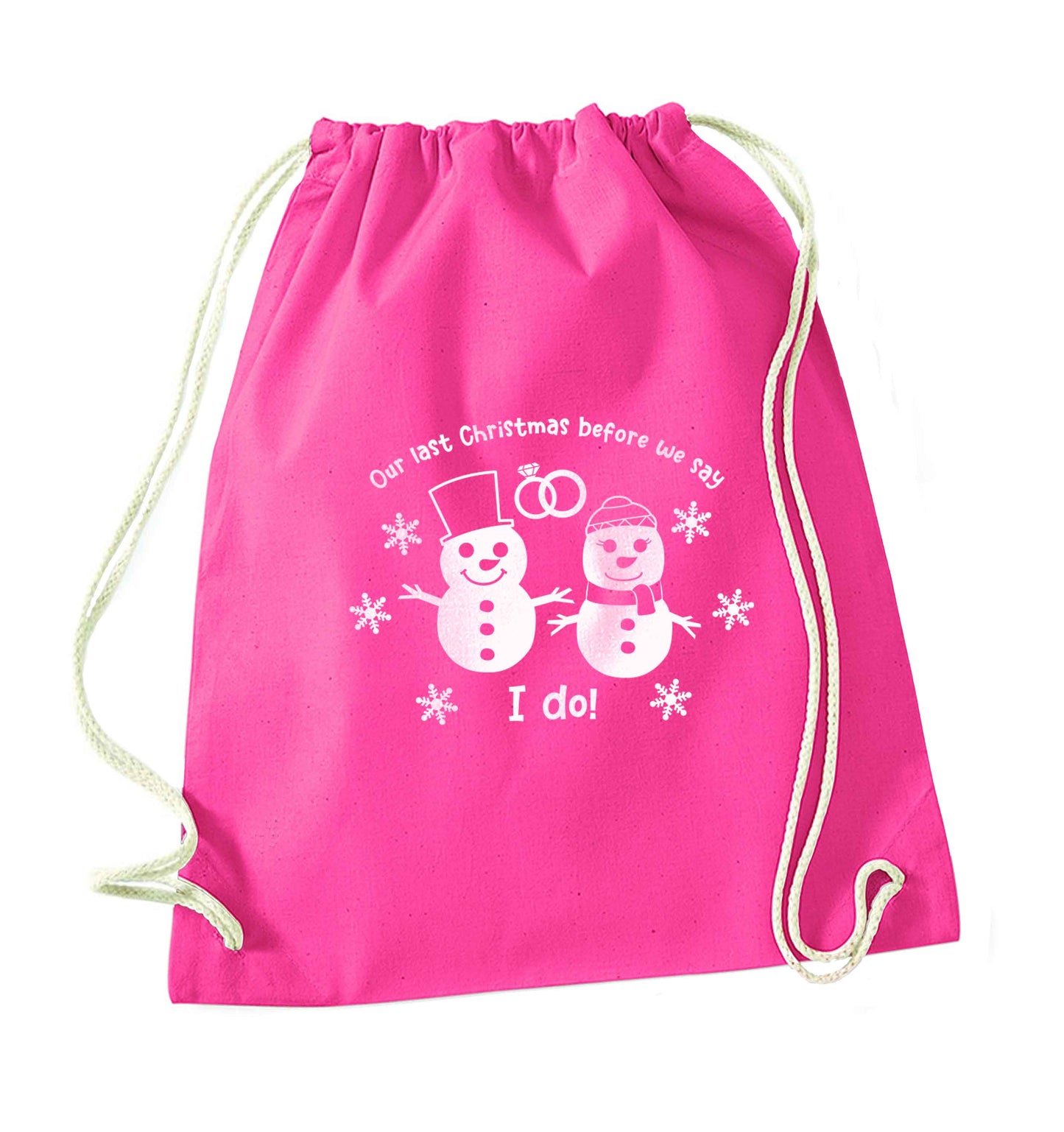 Last Christmas before we say I do pink drawstring bag