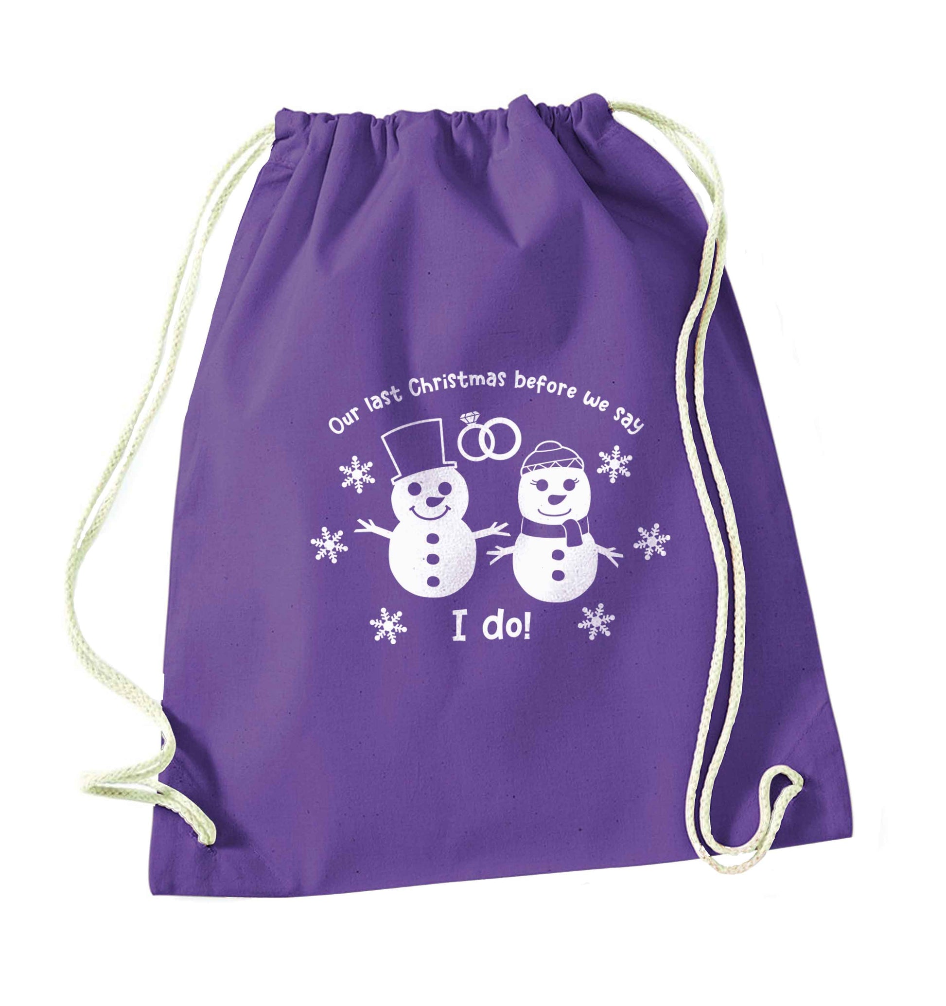 Last Christmas before we say I do purple drawstring bag
