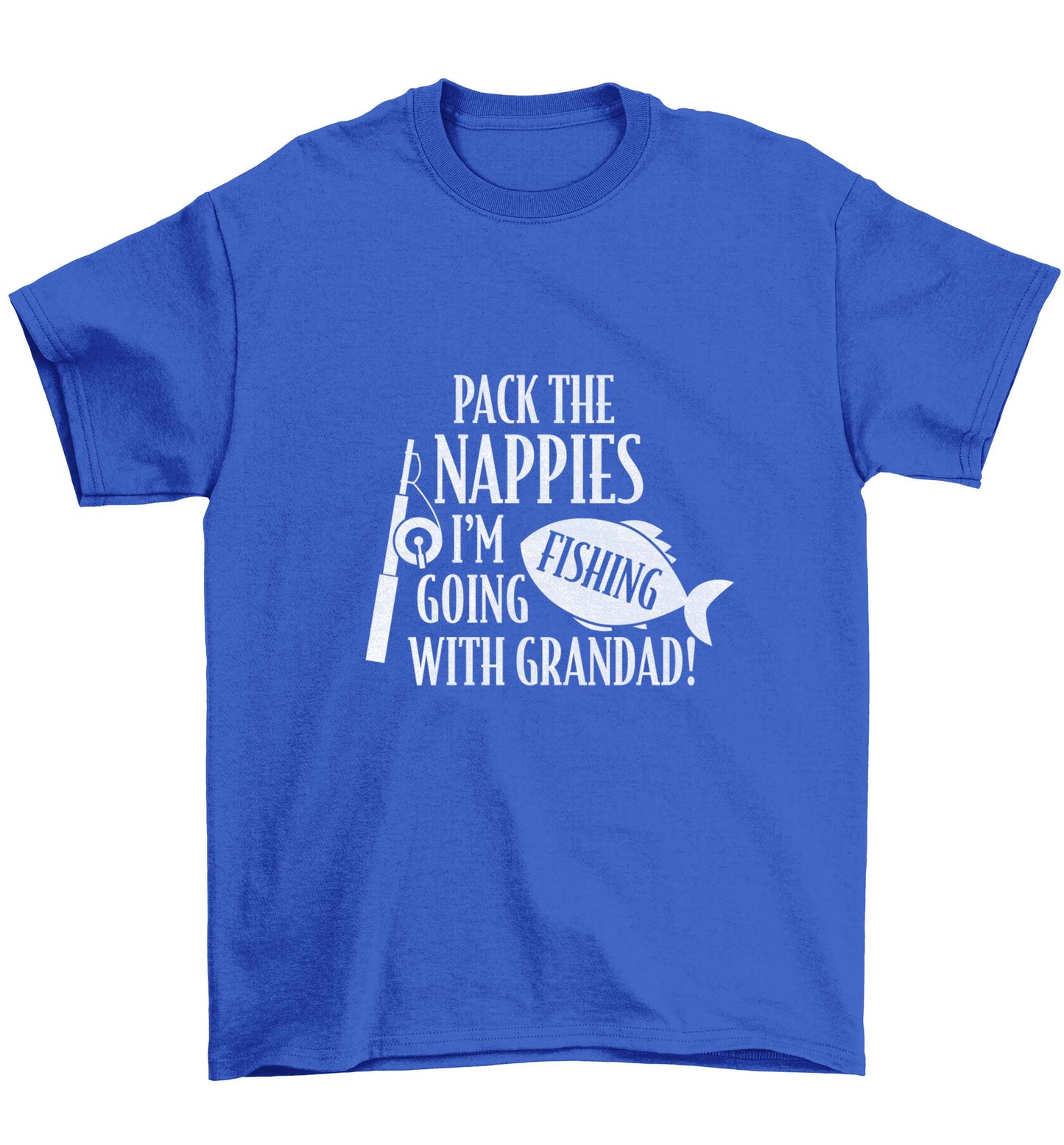 Pack the nappies I'm going fishing with Grandad Children's blue Tshirt 12-13 Years
