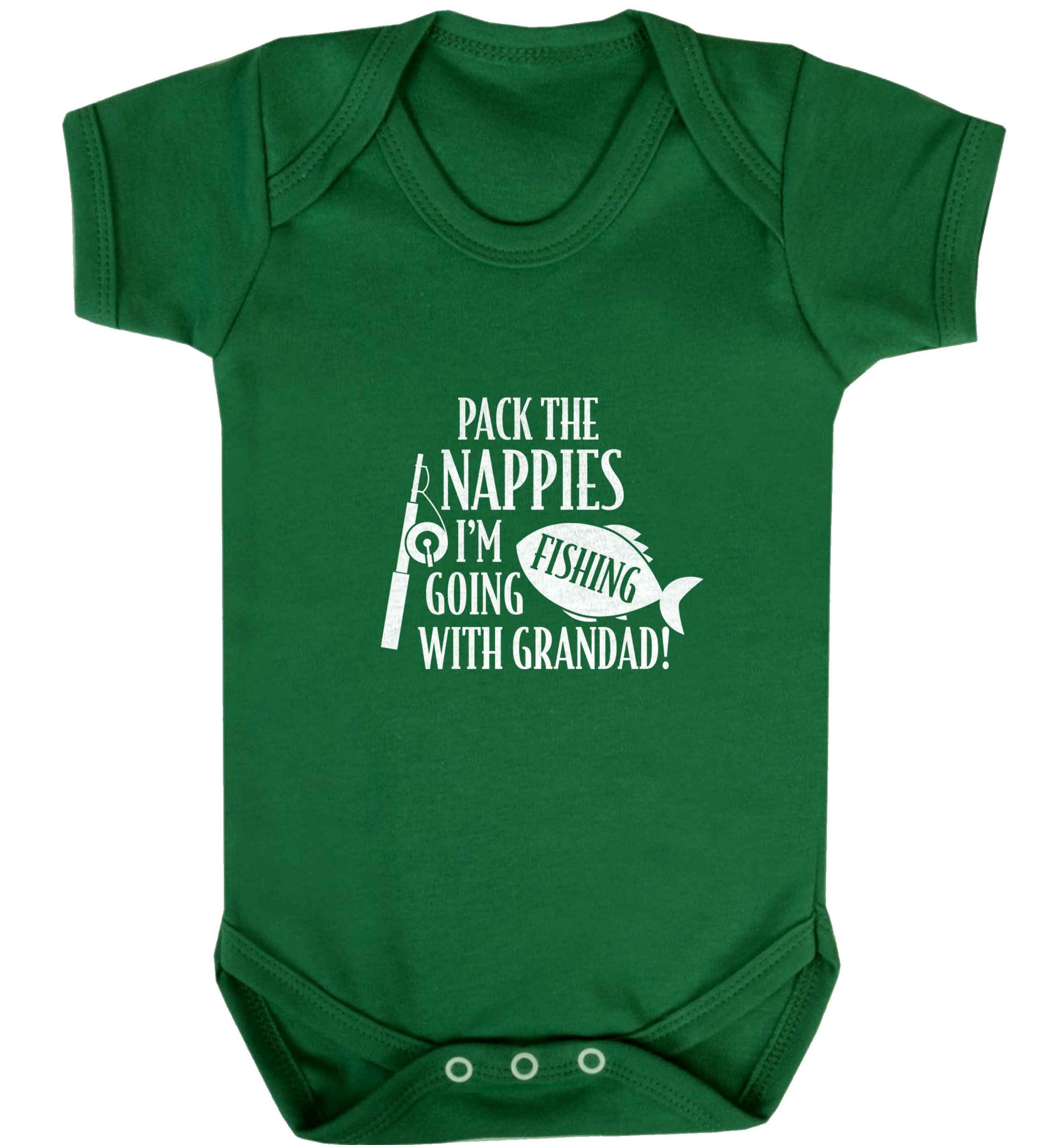 Pack the nappies I'm going fishing with Grandad baby vest green 18-24 months