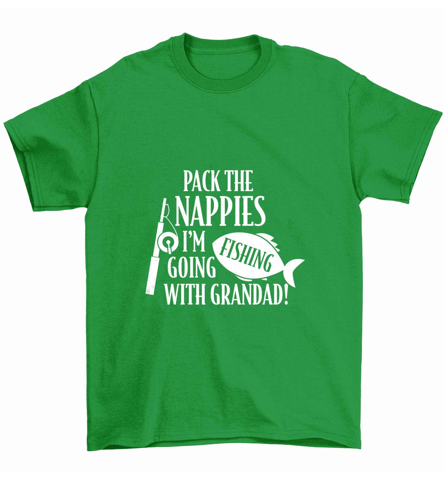 Pack the nappies I'm going fishing with Grandad Children's green Tshirt 12-13 Years
