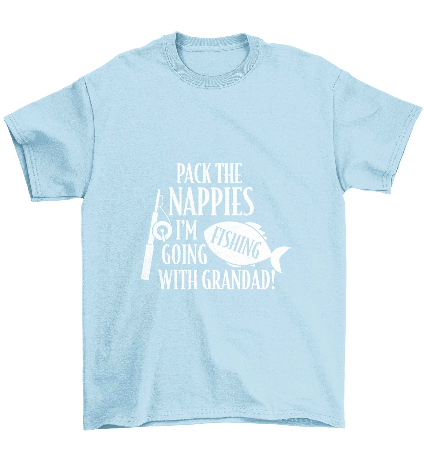Pack the nappies I'm going fishing with Grandad Children's light blue Tshirt 12-13 Years