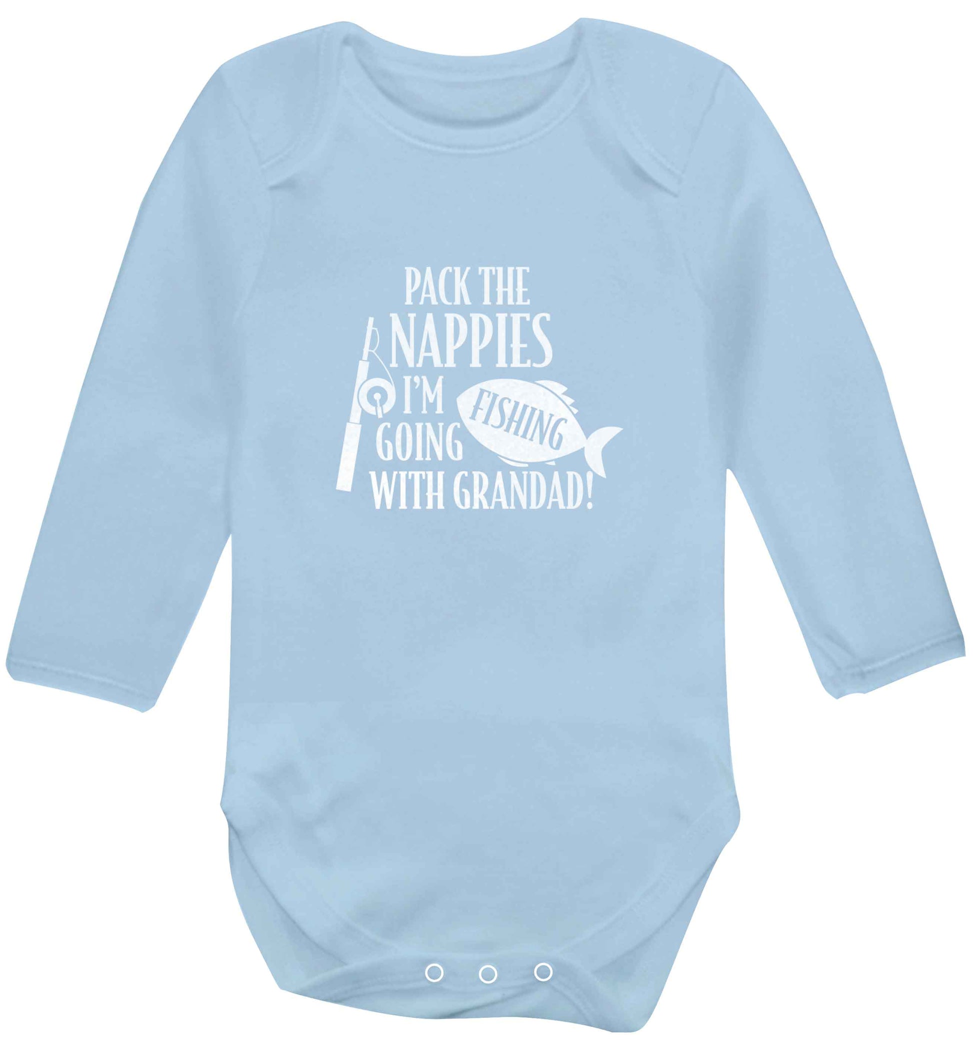 Pack the nappies I'm going fishing with Grandad baby vest long sleeved pale blue 6-12 months