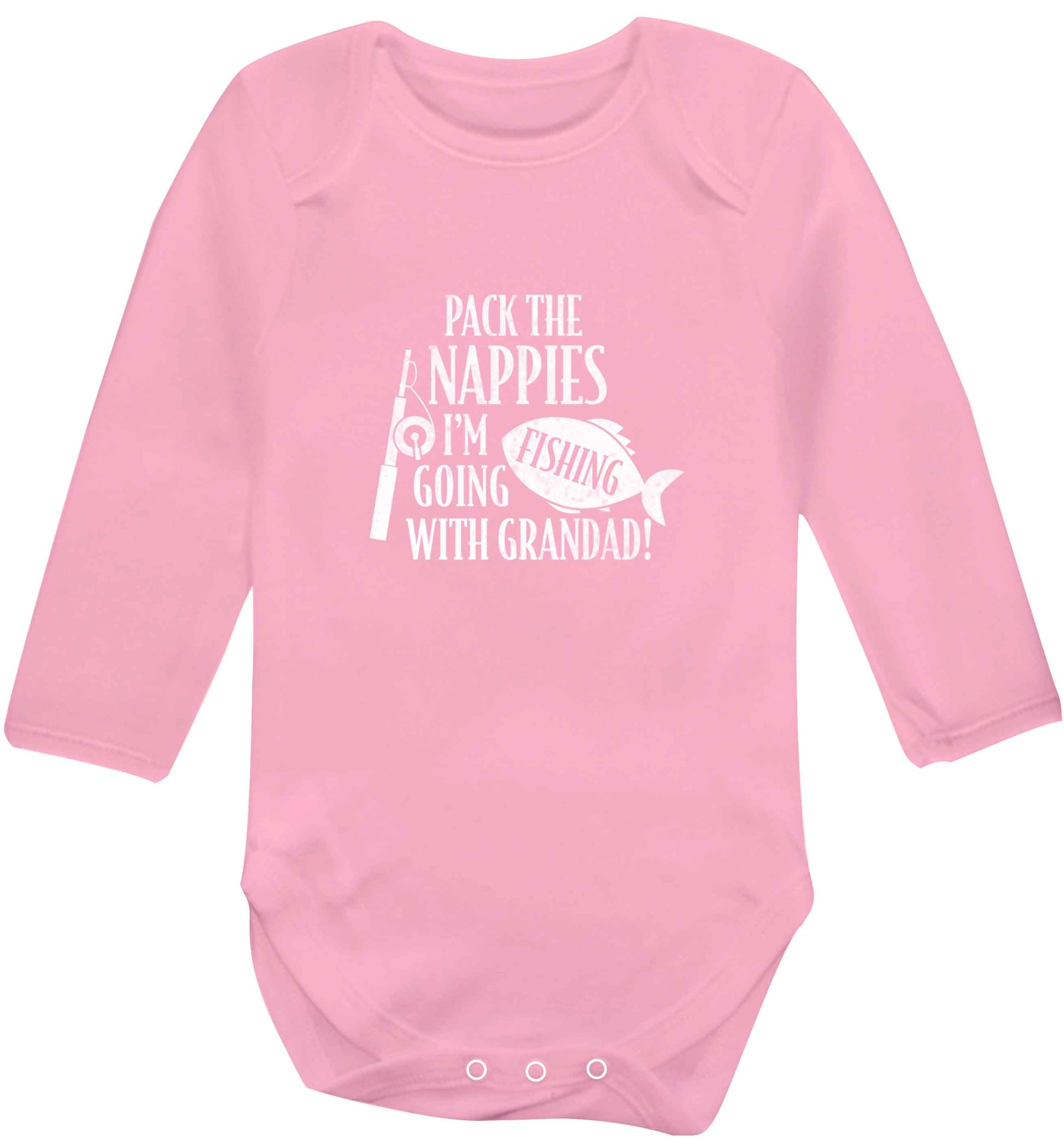 Pack the nappies I'm going fishing with Grandad baby vest long sleeved pale pink 6-12 months