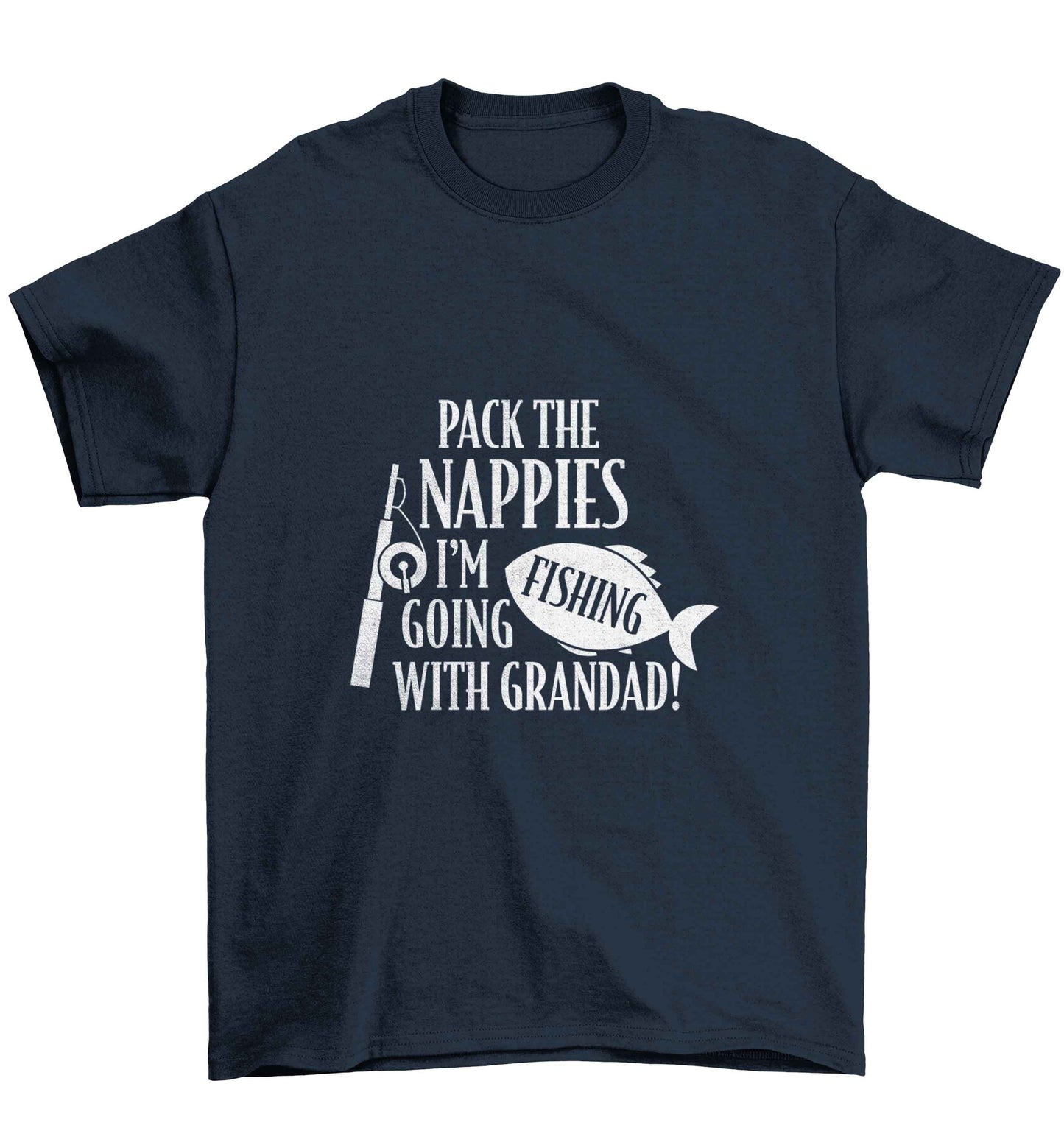 Pack the nappies I'm going fishing with Grandad Children's navy Tshirt 12-13 Years