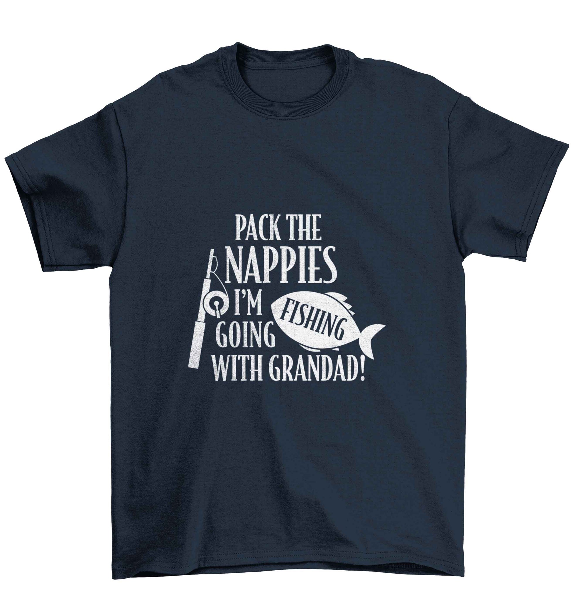 Pack the nappies I'm going fishing with Grandad Children's navy Tshirt 12-13 Years