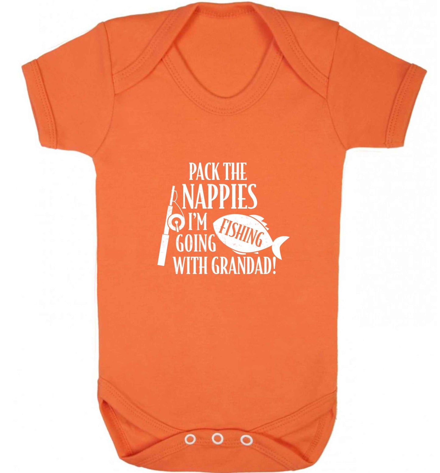 Pack the nappies I'm going fishing with Grandad baby vest orange 18-24 months
