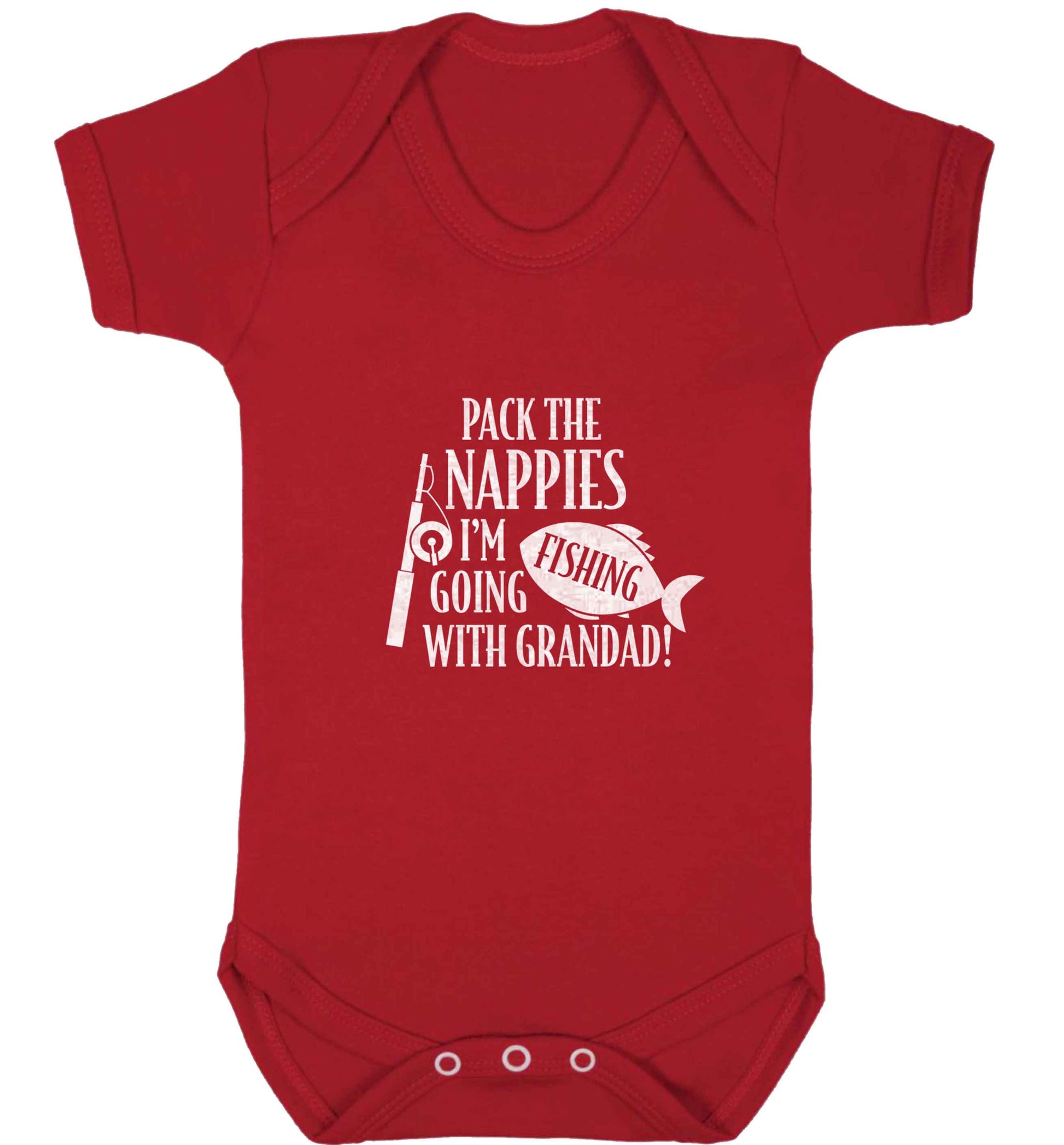 Pack the nappies I'm going fishing with Grandad baby vest red 18-24 months