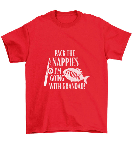 Pack the nappies I'm going fishing with Grandad Children's red Tshirt 12-13 Years
