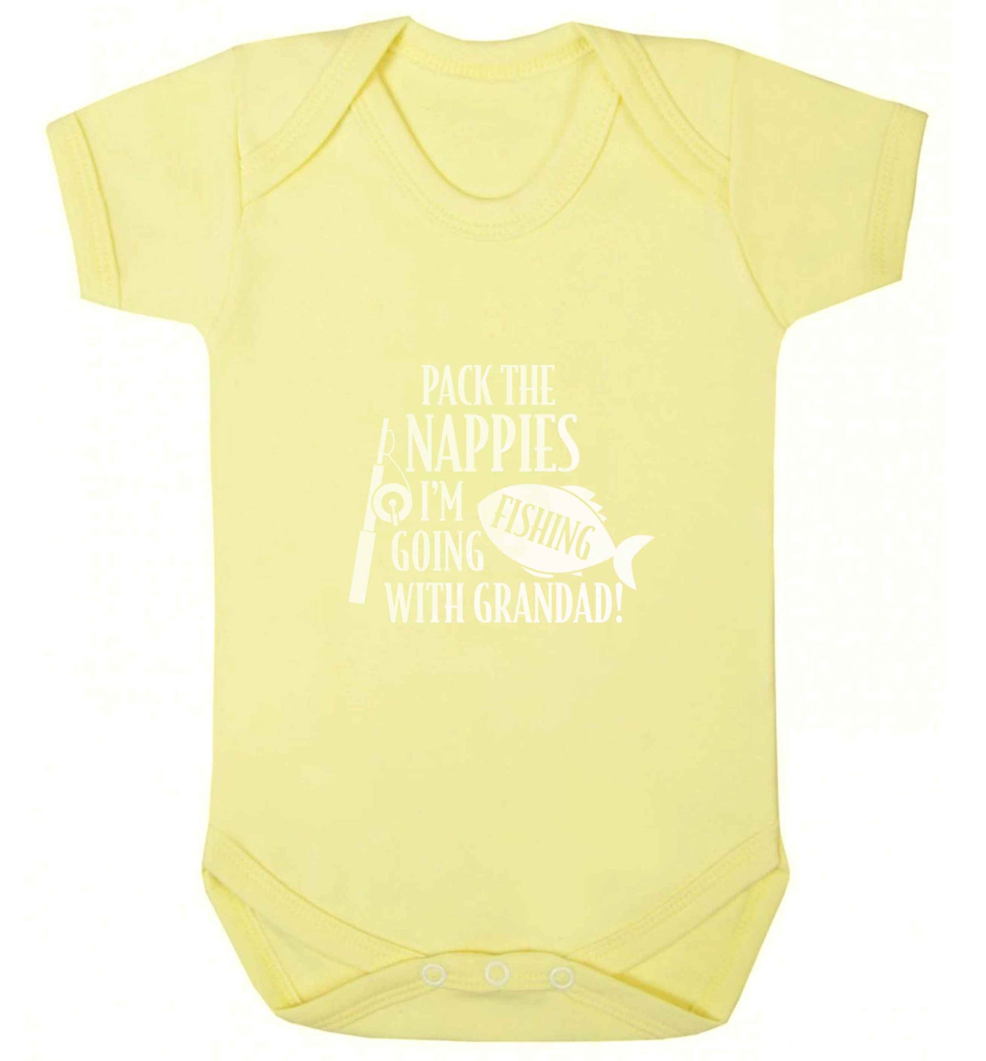 Pack the nappies I'm going fishing with Grandad baby vest pale yellow 18-24 months