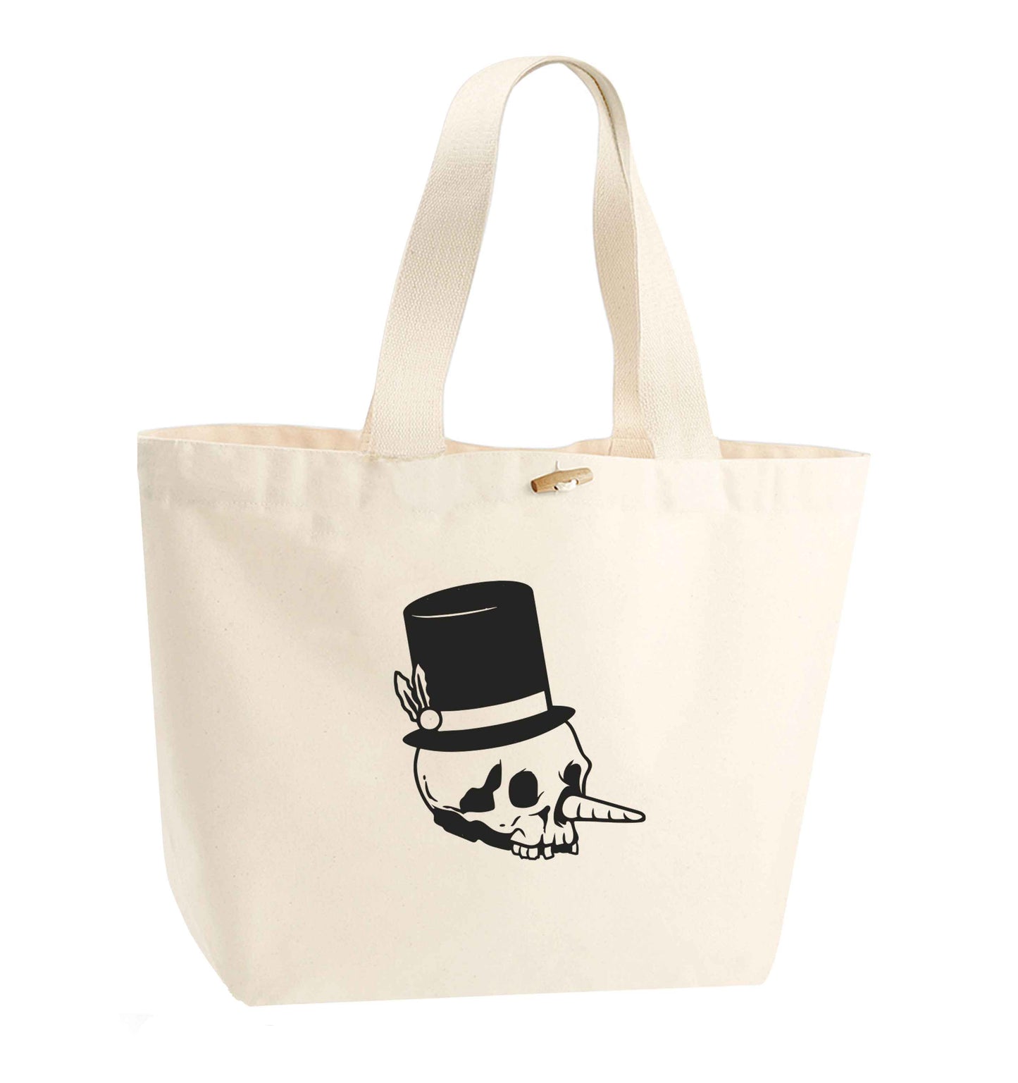 Snowman punk organic cotton premium tote bag with wooden toggle in natural