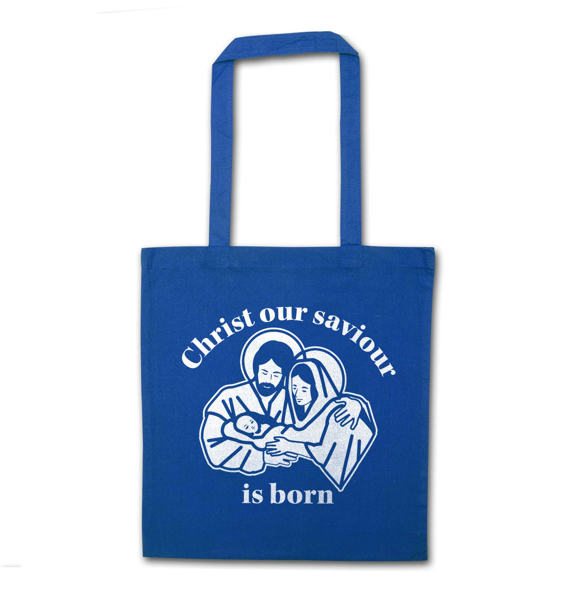 Christ our saviour is born blue tote bag