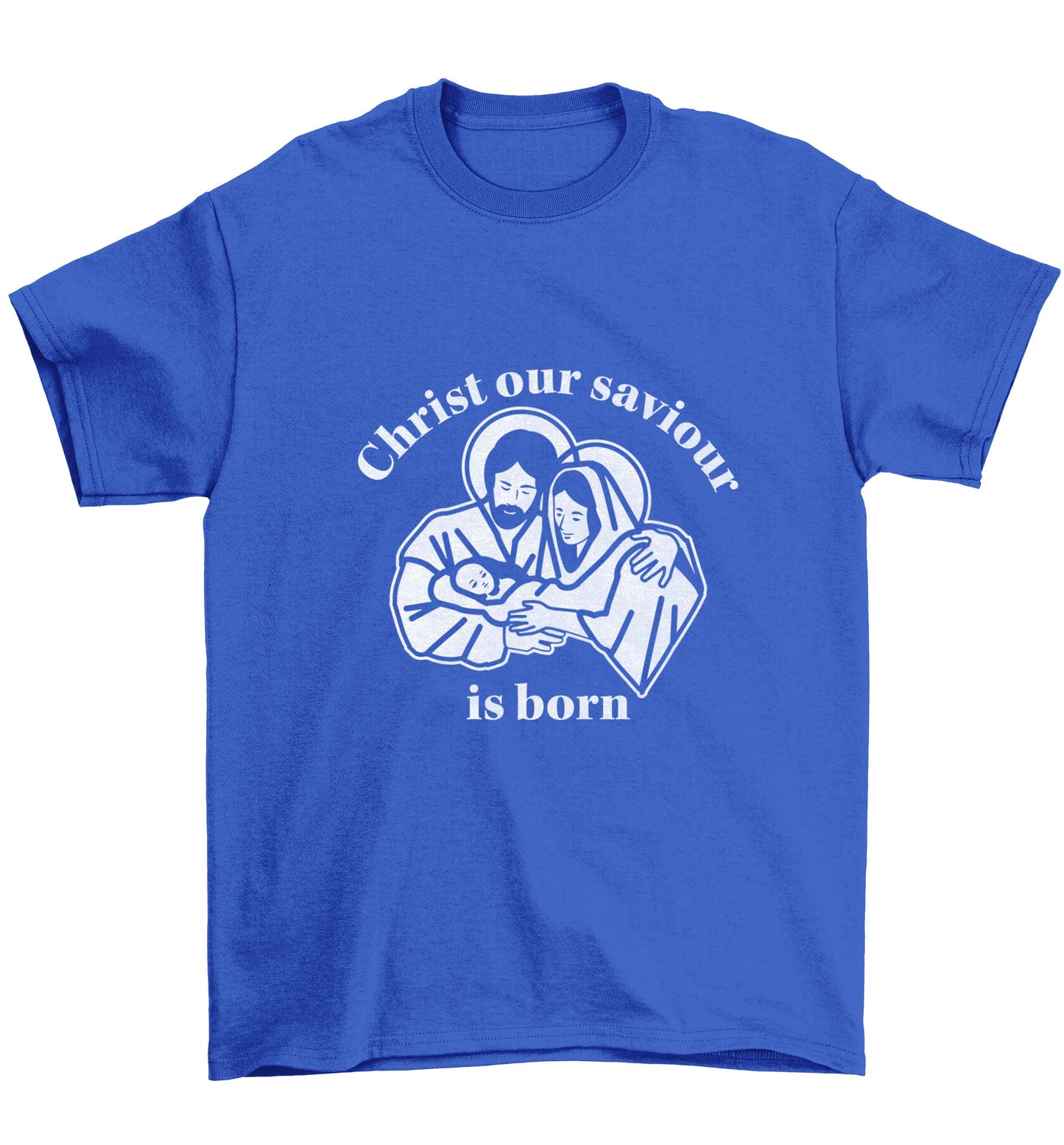 Christ our saviour is born Children's blue Tshirt 12-13 Years