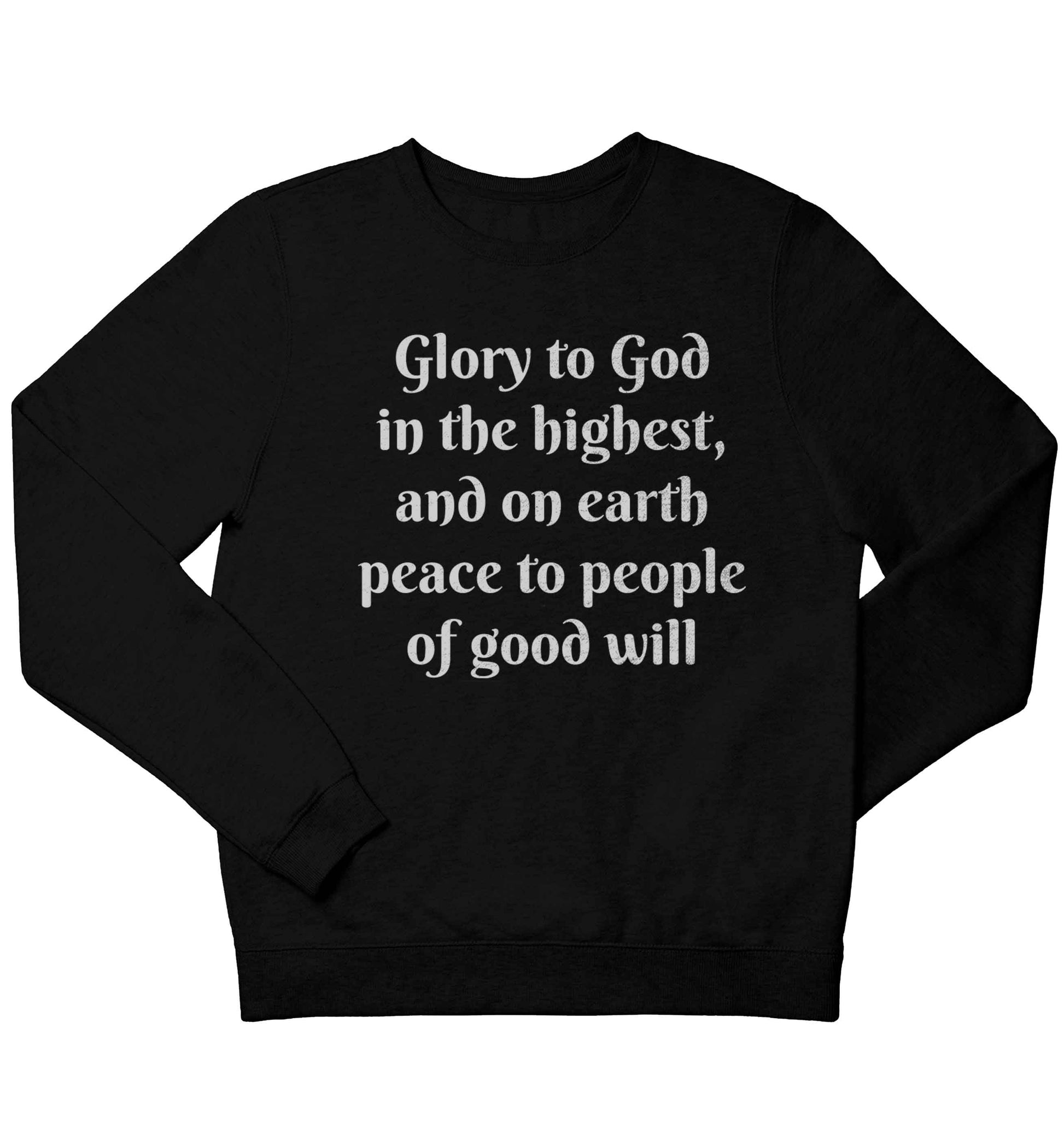Glory to God in the highest, and on earth peace to people of good will children's black sweater 12-13 Years