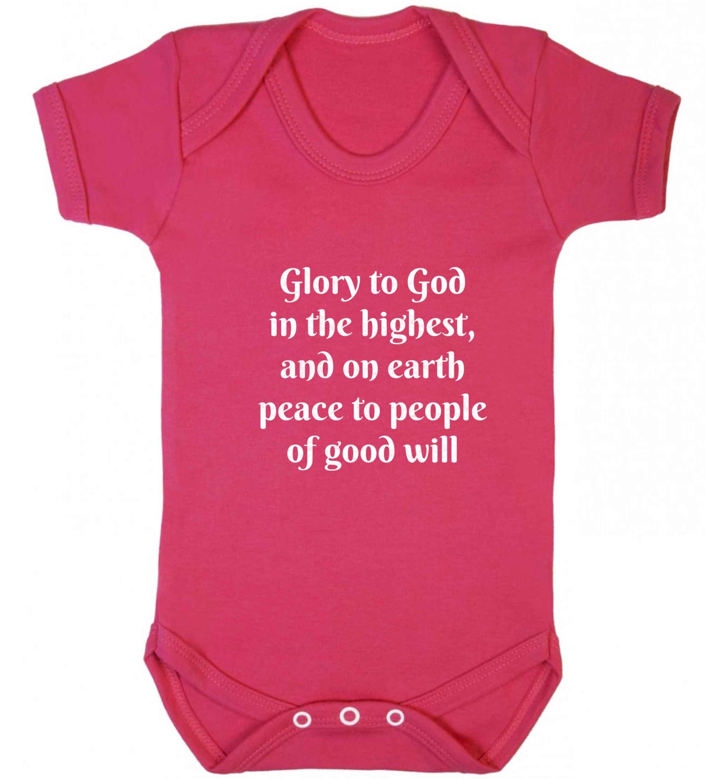 Glory to God in the highest, and on earth peace to people of good will baby vest dark pink 18-24 months