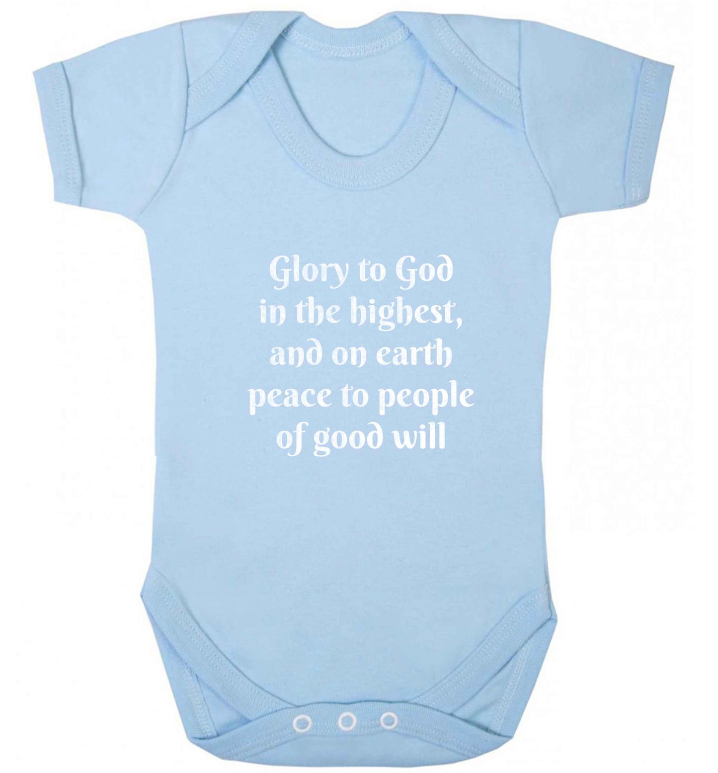 Glory to God in the highest, and on earth peace to people of good will baby vest pale blue 18-24 months
