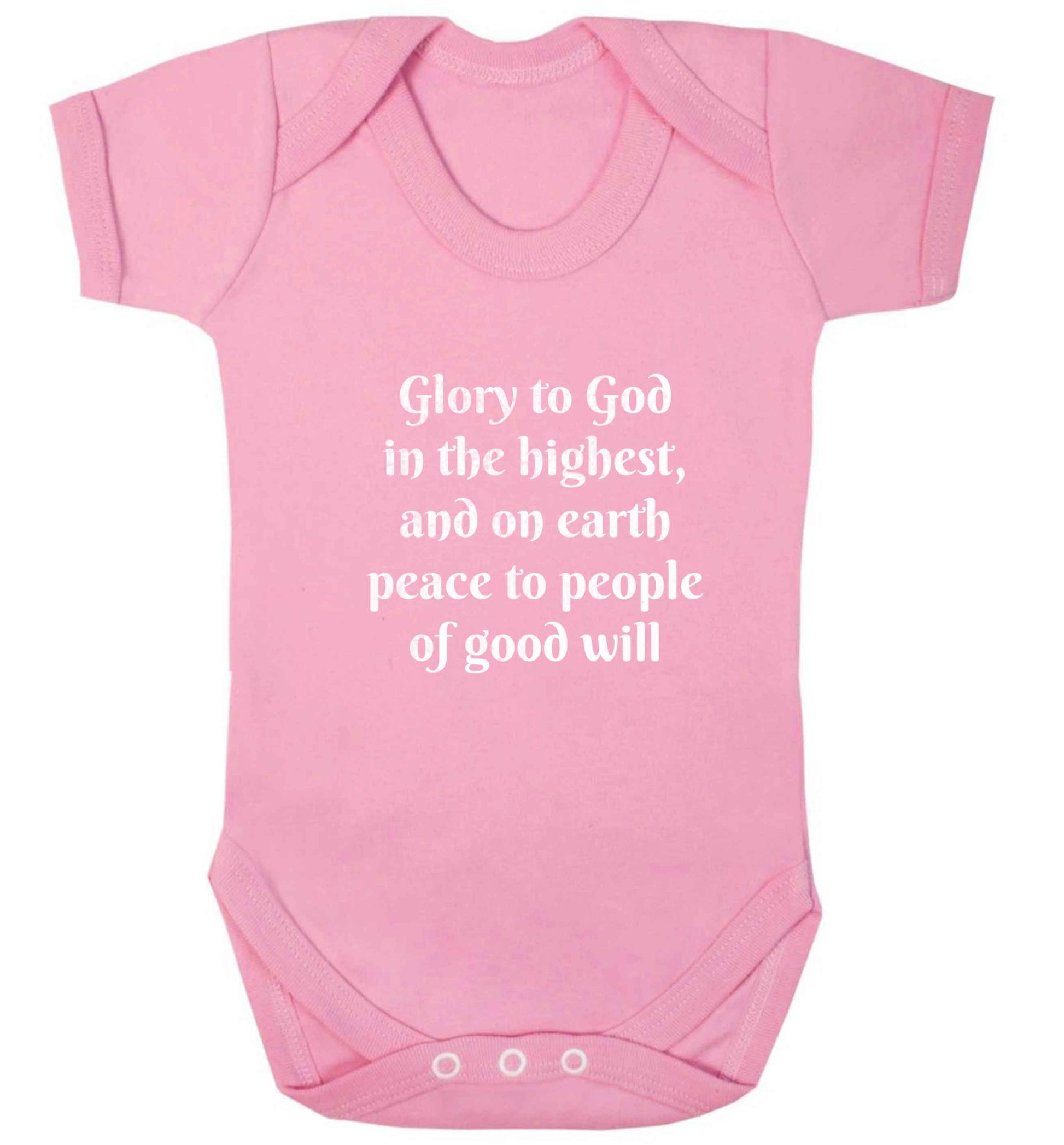Glory to God in the highest, and on earth peace to people of good will baby vest pale pink 18-24 months