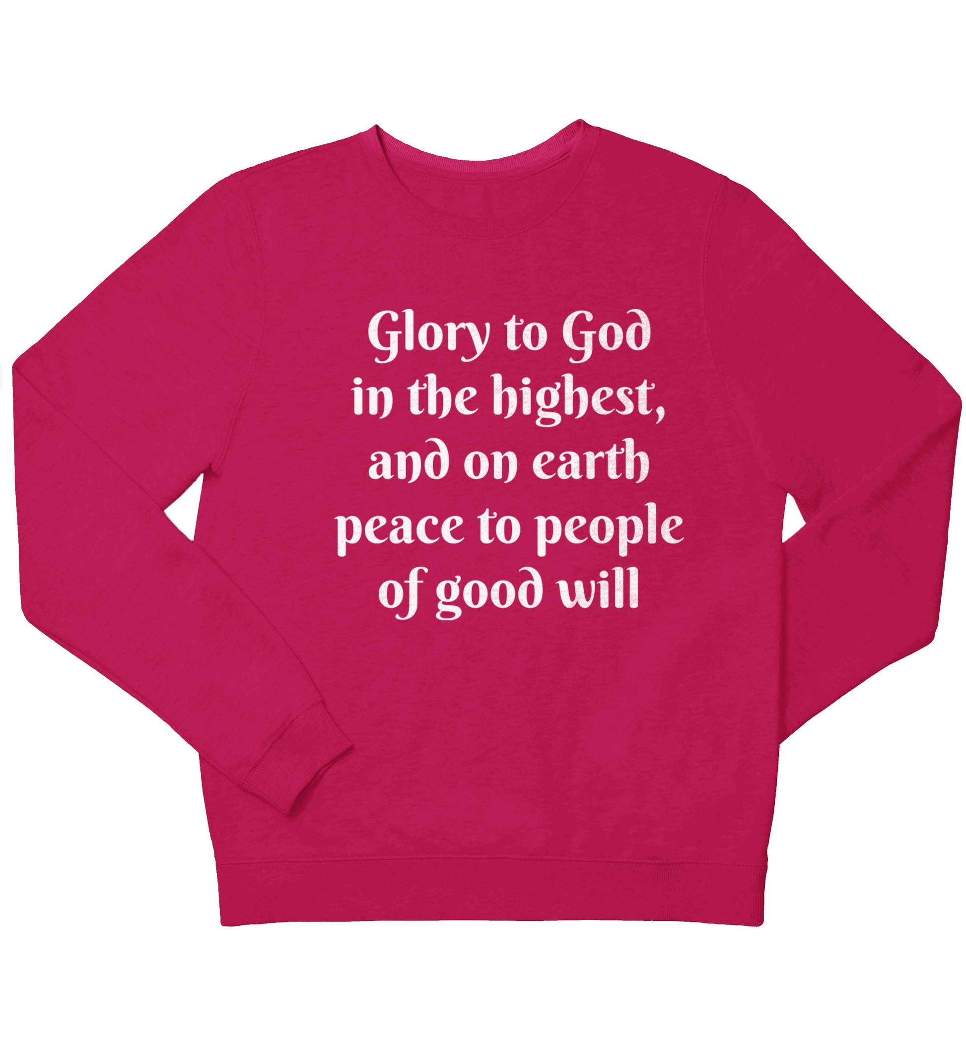 Glory to God in the highest, and on earth peace to people of good will children's pink sweater 12-13 Years