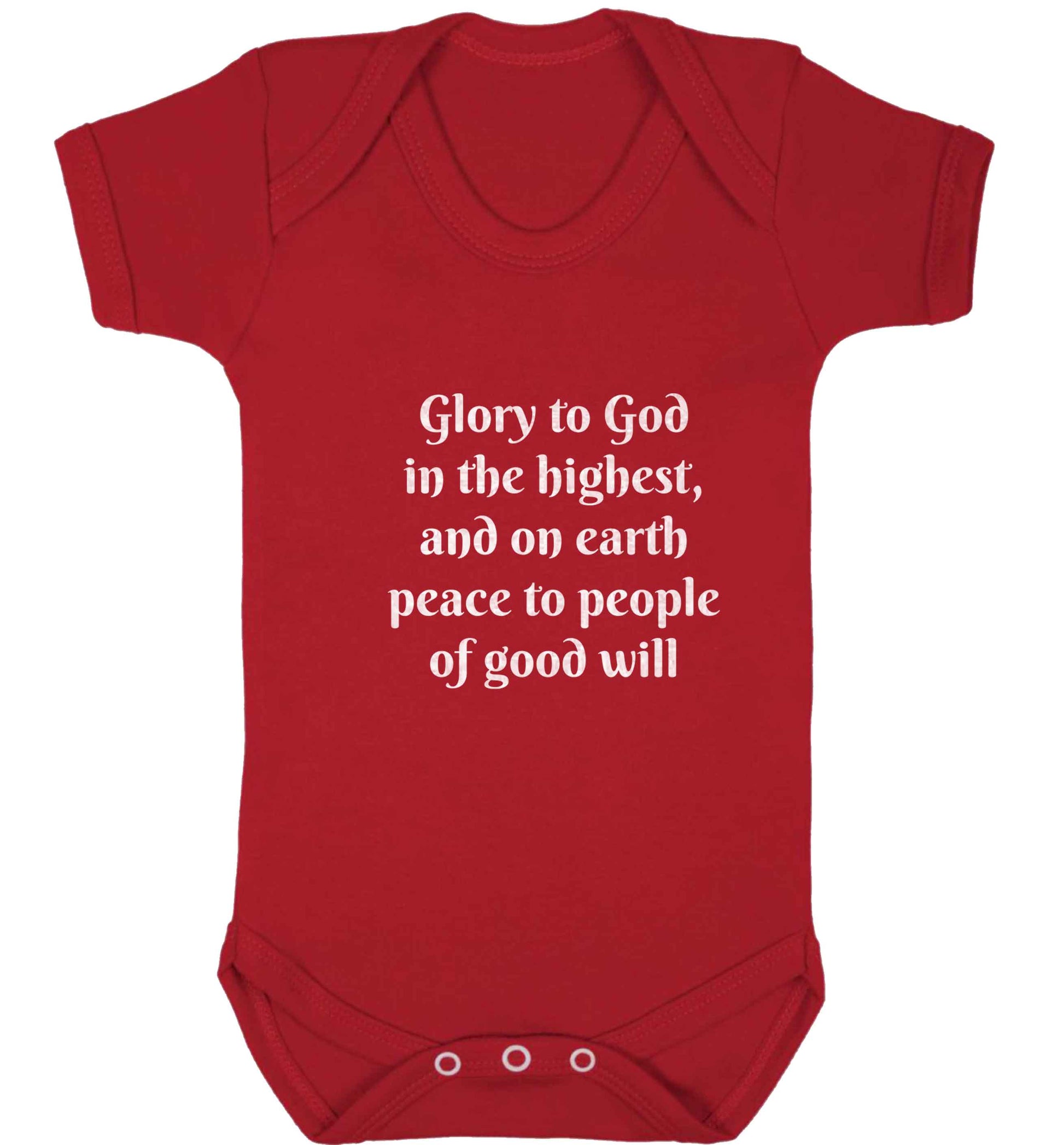 Glory to God in the highest, and on earth peace to people of good will baby vest red 18-24 months
