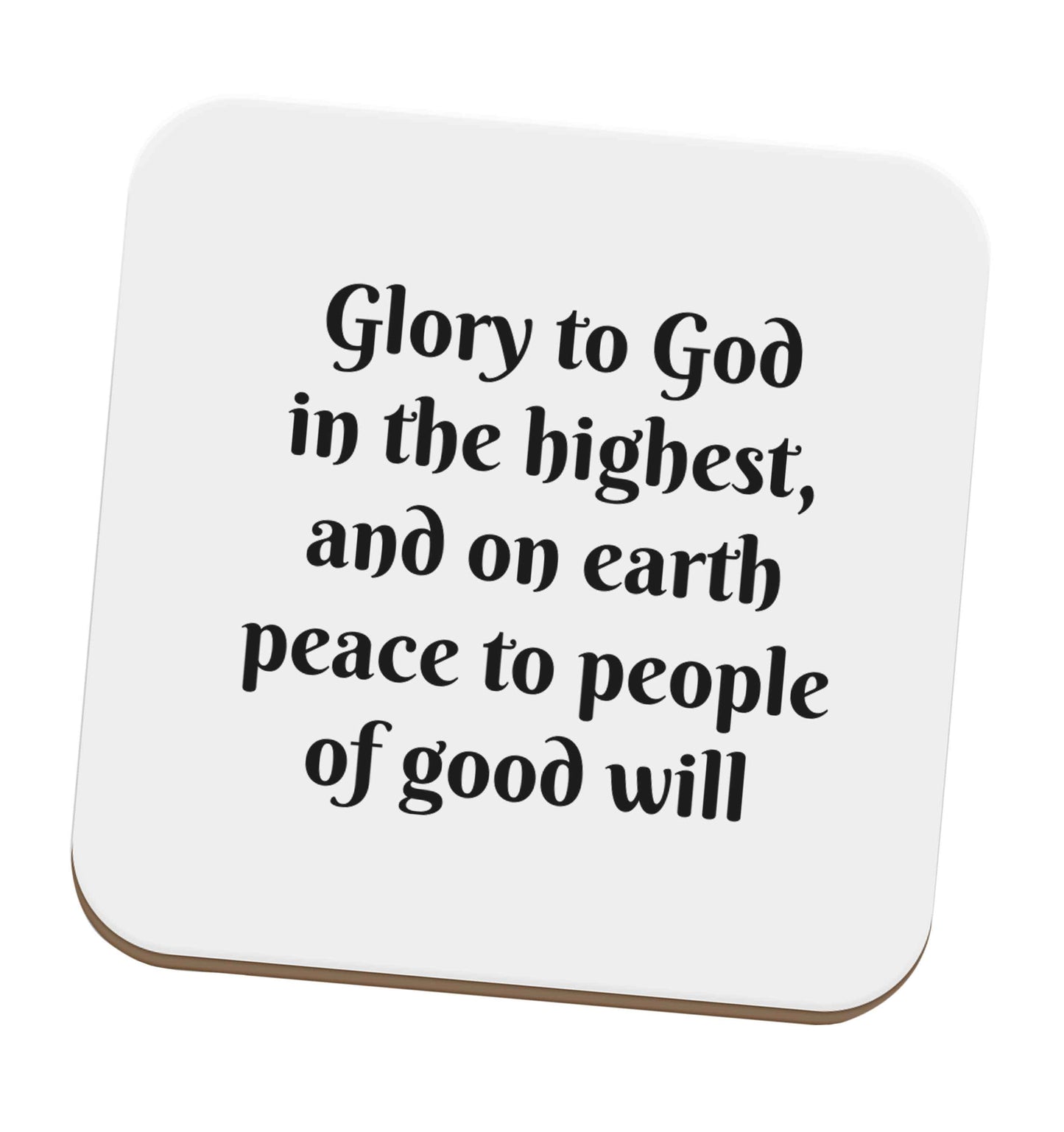 Glory to God in the highest, and on earth peace to people of good will set of four coasters