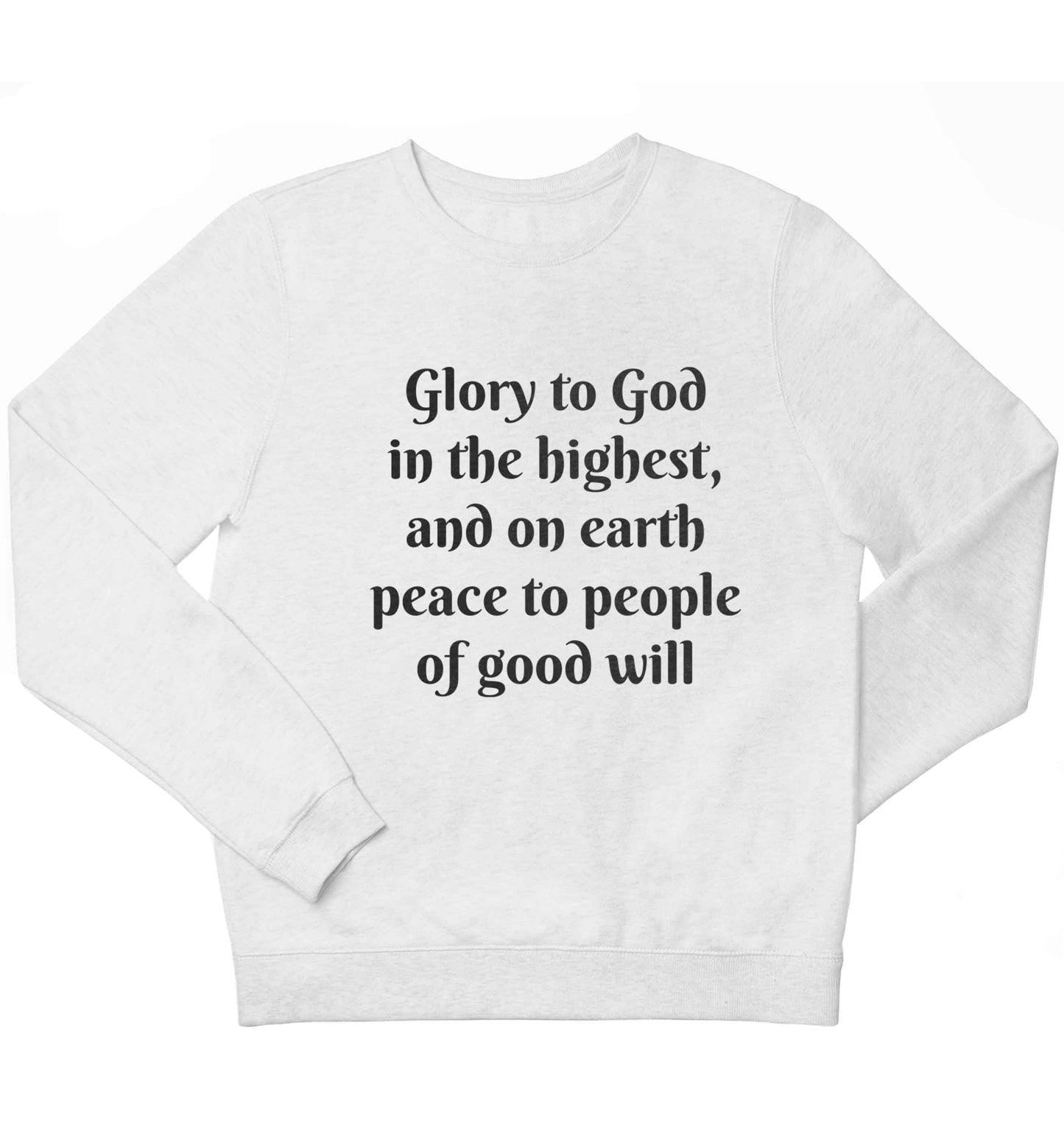 Glory to God in the highest, and on earth peace to people of good will children's white sweater 12-13 Years