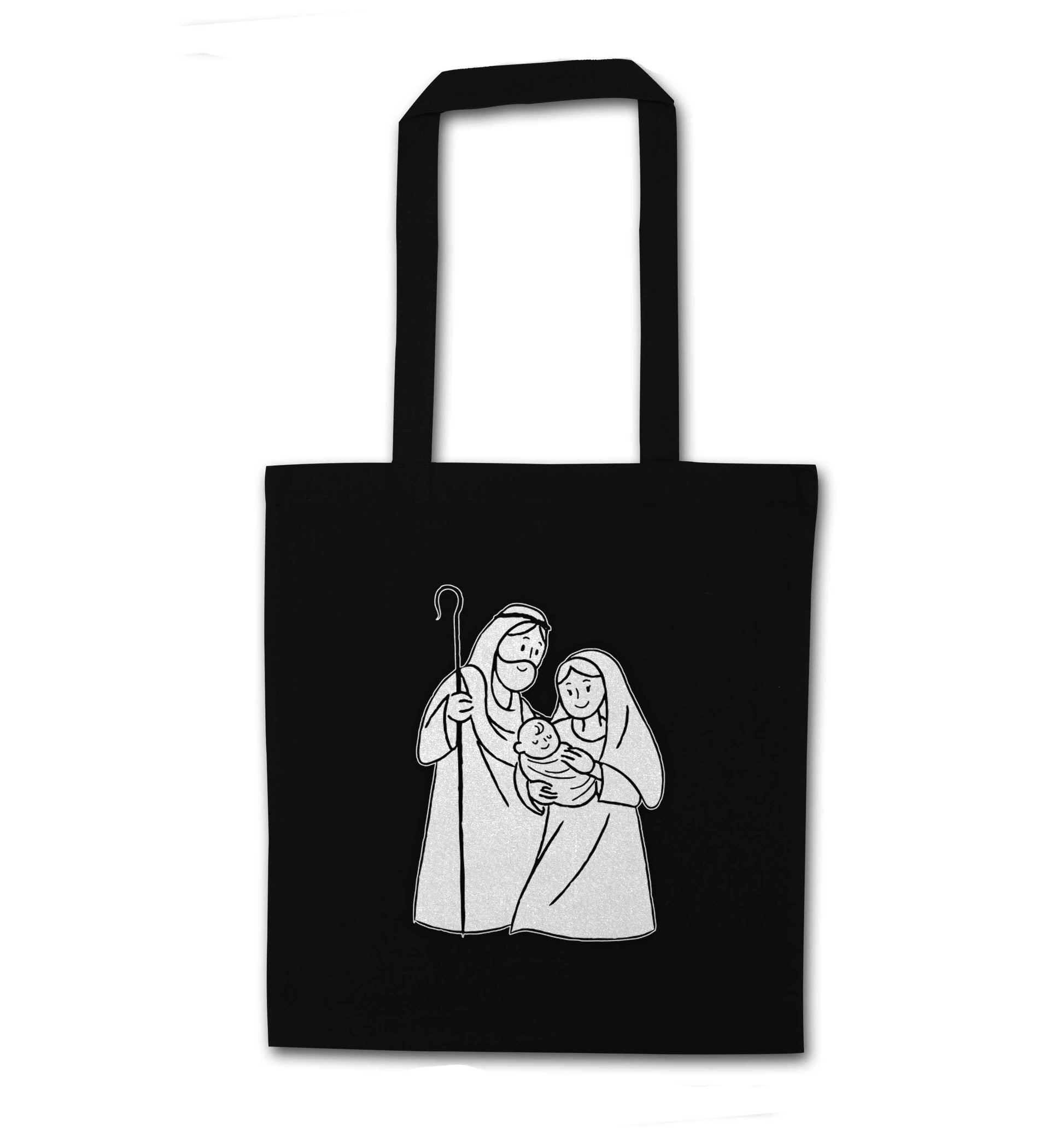 Jesus Mary and joseph black tote bag