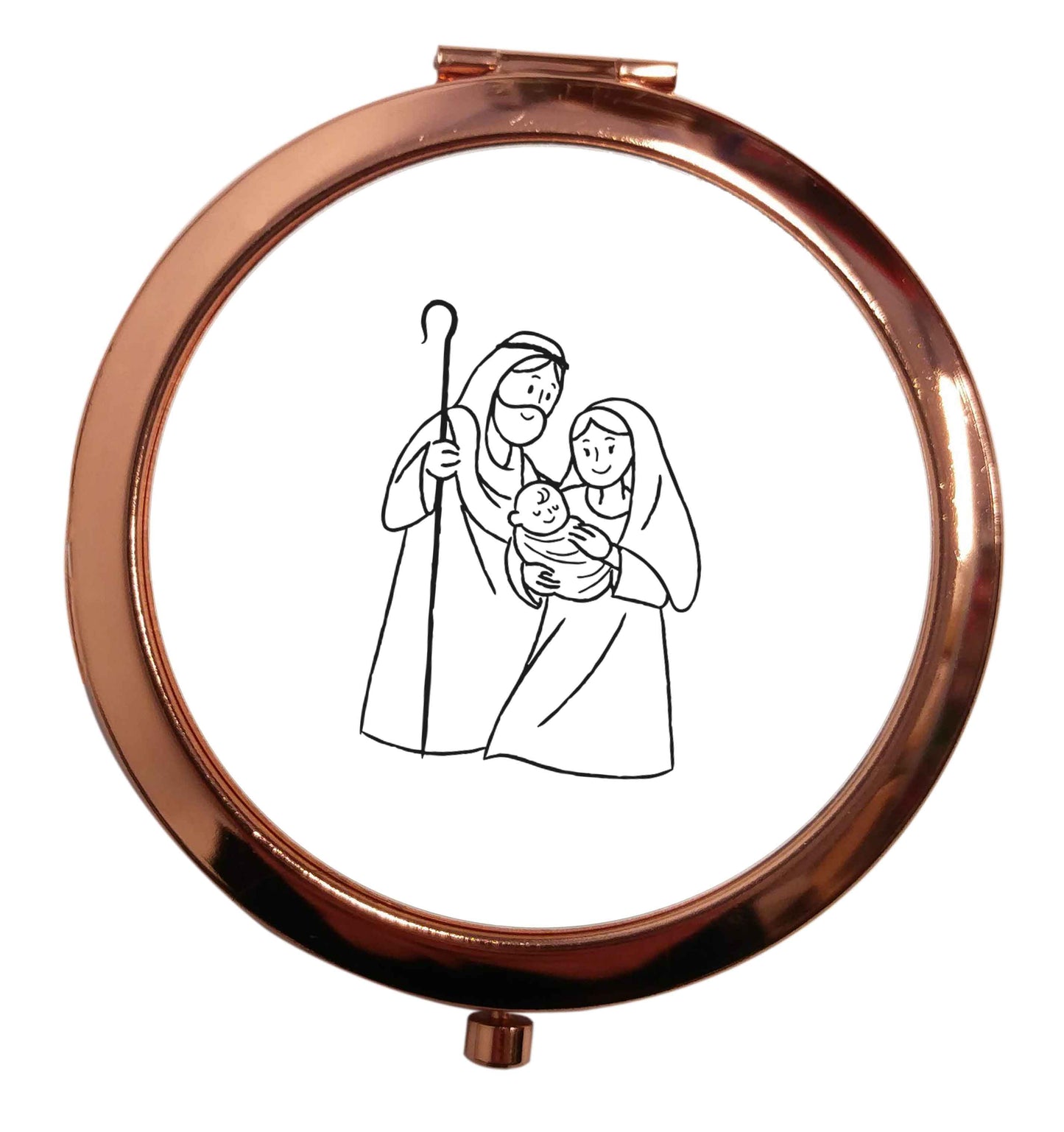 Jesus Mary and joseph rose gold circle pocket mirror
